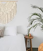 Vista 5 de Youngeast Cortina grande de macramé para colgar en la pared, estilo bohemio, con cuentas para ventana, macramé, cabecero, sala de estar, decoración