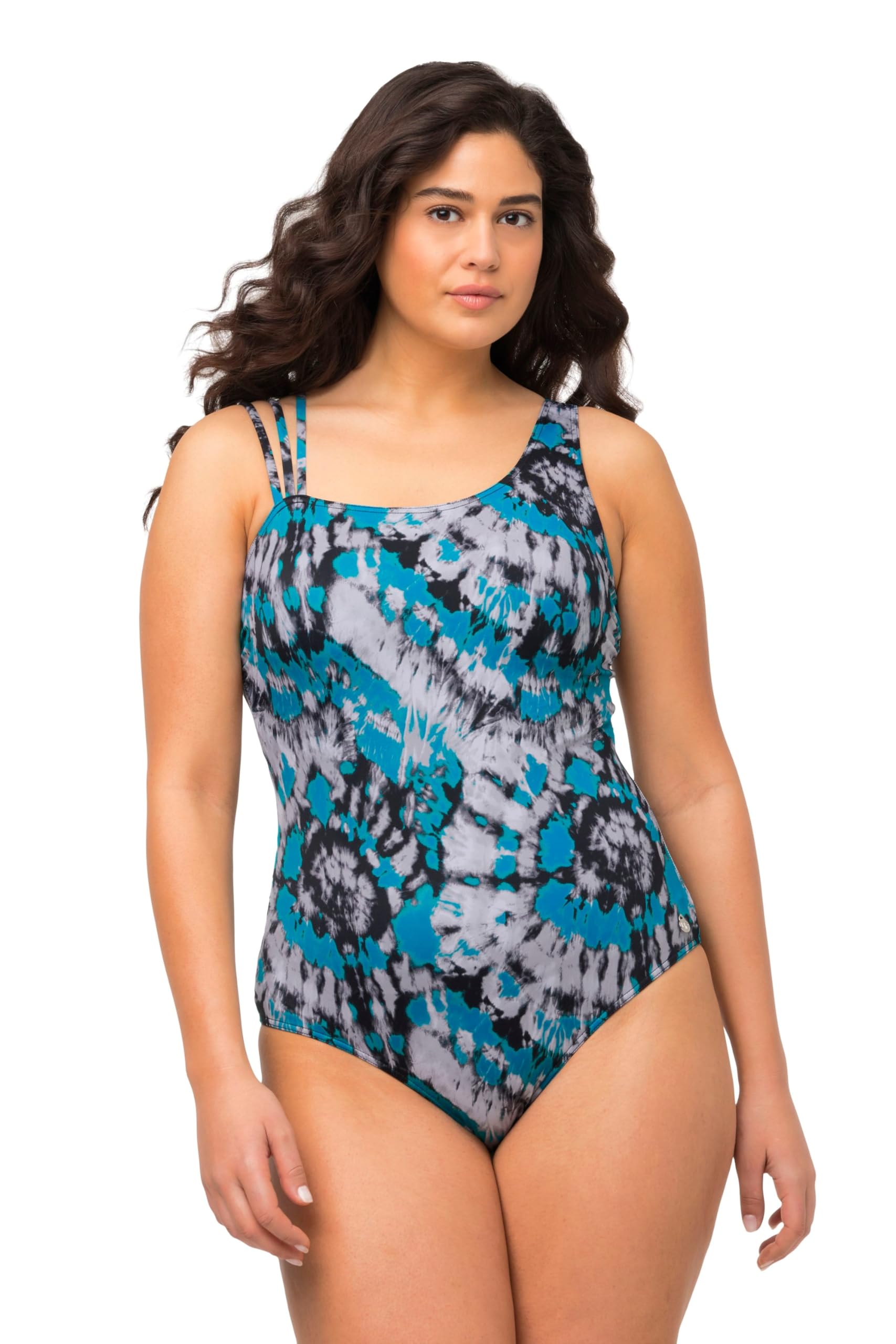 Ulla Popken Women's Badeanzug, Batik, Softcups, Dreierträger One Piece Swimsuit, türkis,