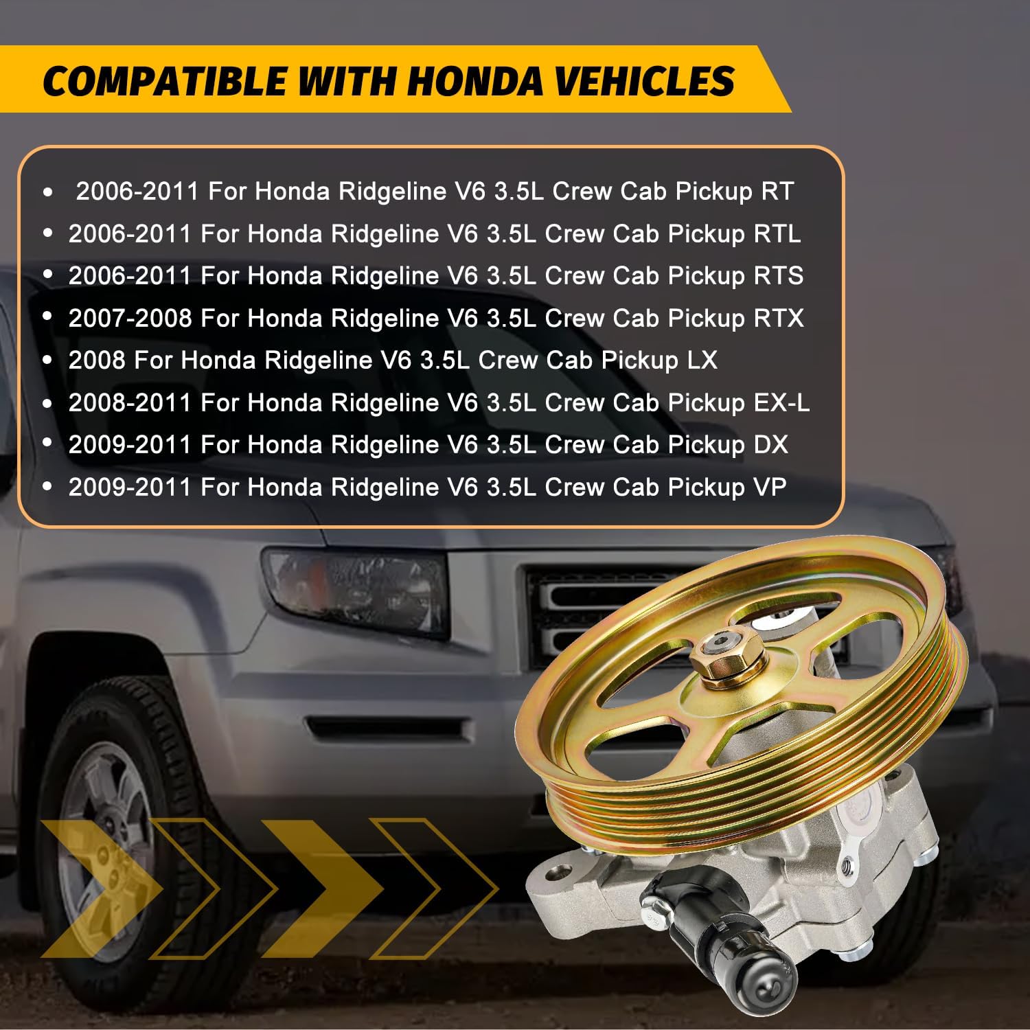 21-5193 Power Steering Pump with Pulley for Honda Ridgeline 3.5L V6 2006-2011, P/S Pump Kit Replace 215193 56110-RJE-A01 215193,56110RJEA01