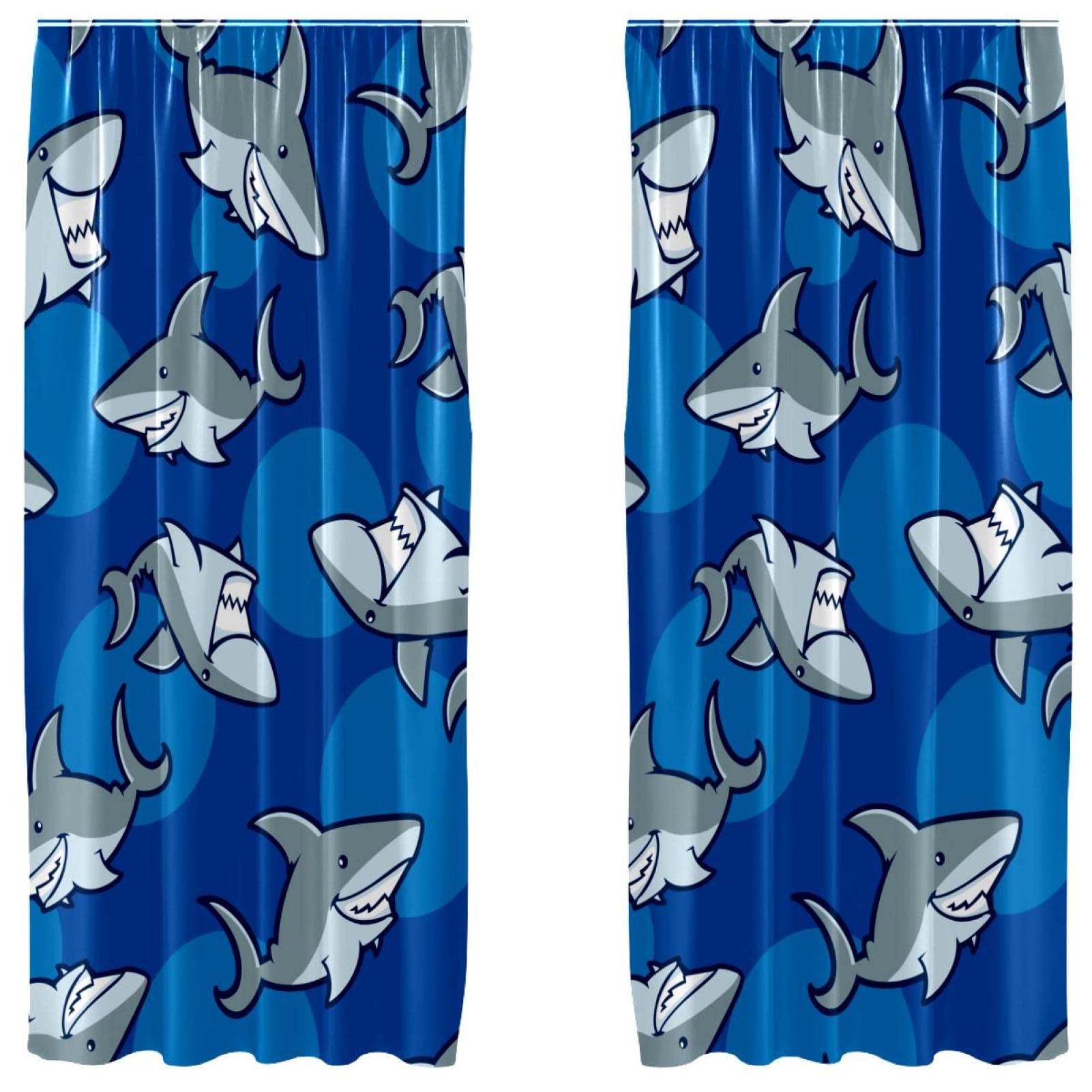 Cortinas opacas infantiles de tiburones para crear un dormitorio mágico y azul