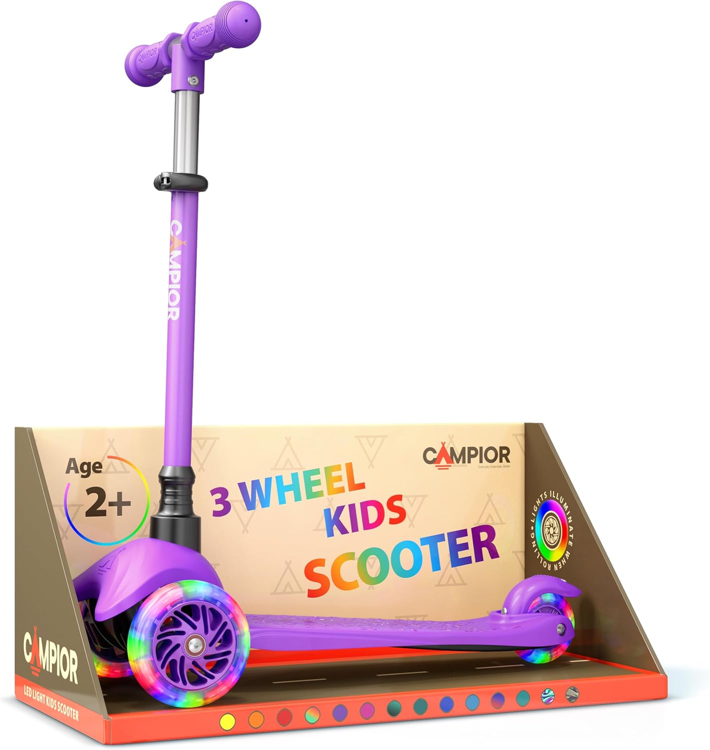 Purple Mini 3 Wheel Scooter for Kids – Lean-to-Steer with LED Light-Up Wheels