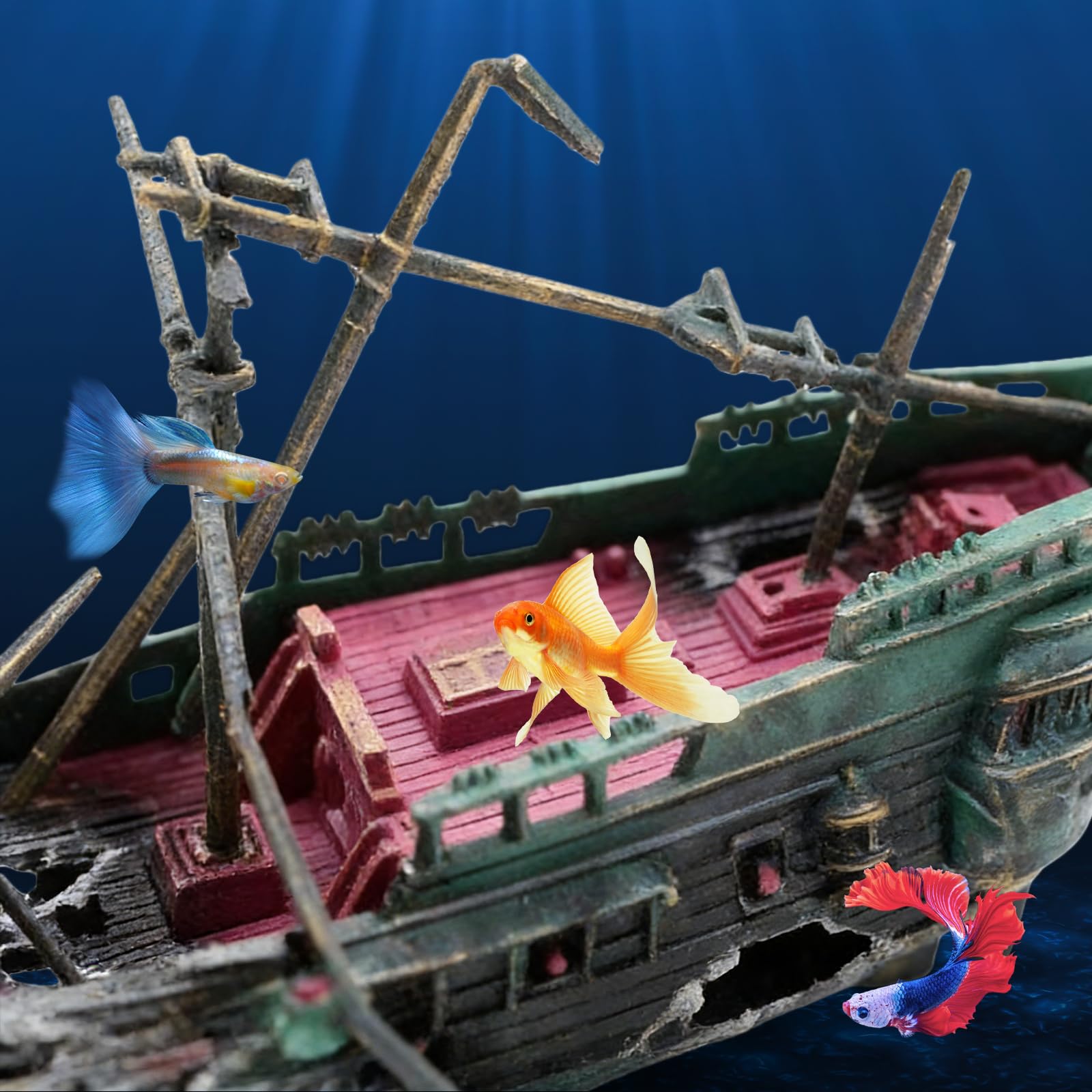 Épave de navire Décoration d'aquarium : ornements Décorations ornementales de bateau coulé, accessoires classiques de navire accessoires d'aquarium paysage en polyrésine pour poissons