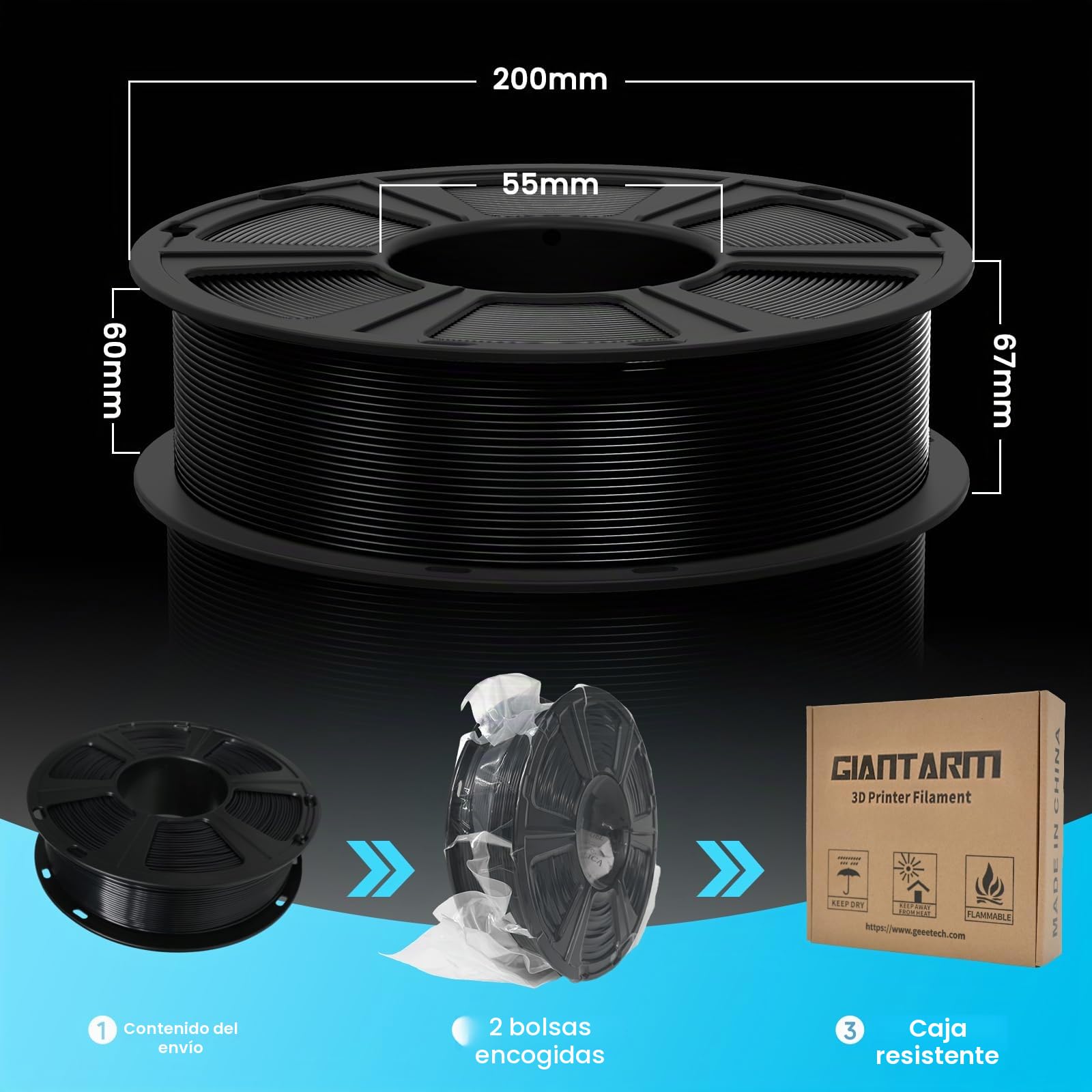 PETG Filamento, Filamento de impresora 3D, GIANTARM PETG filamento 1,75mm 1kg, Precisión dimensional +/- 0,03 mm,Blanco(2PCS)