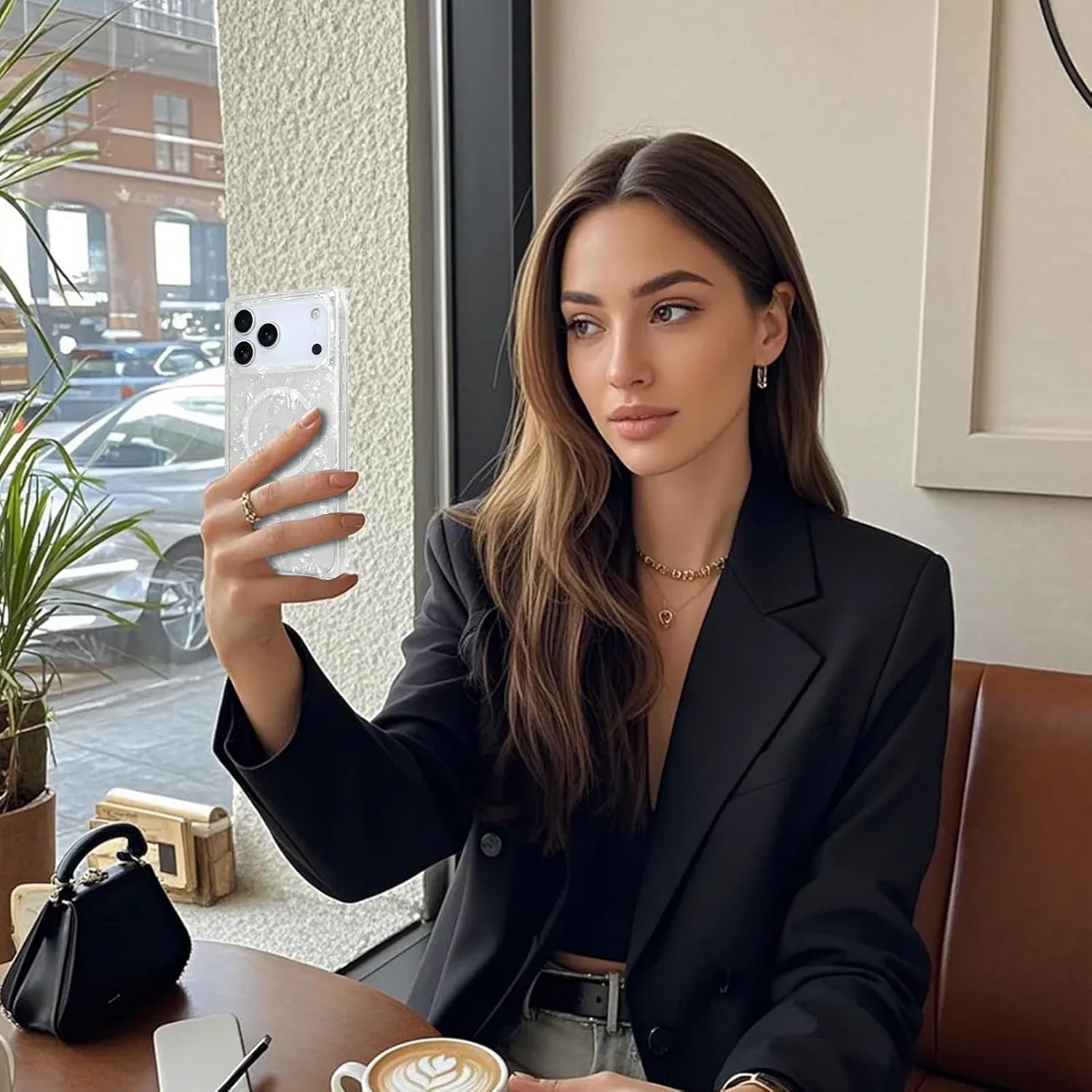 AIGOMARA Magnetic Rectangle for iPhone 17 Pro Max Case, Compatible with Magsafe, Luxury Glitter Sparkle Opalescent Pearl for Women Girls, Stylish Glossy Protective Shockproof Phone Cover, White - Image 6