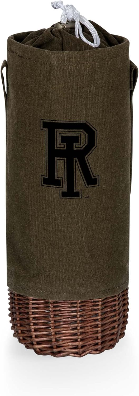PICNIC TIME NCAA Malbec Insulated Canvas and Willow Wine Bottle Basket, Wine Tote, Wine Gift Bag, (Khaki Green with Beige Accents)