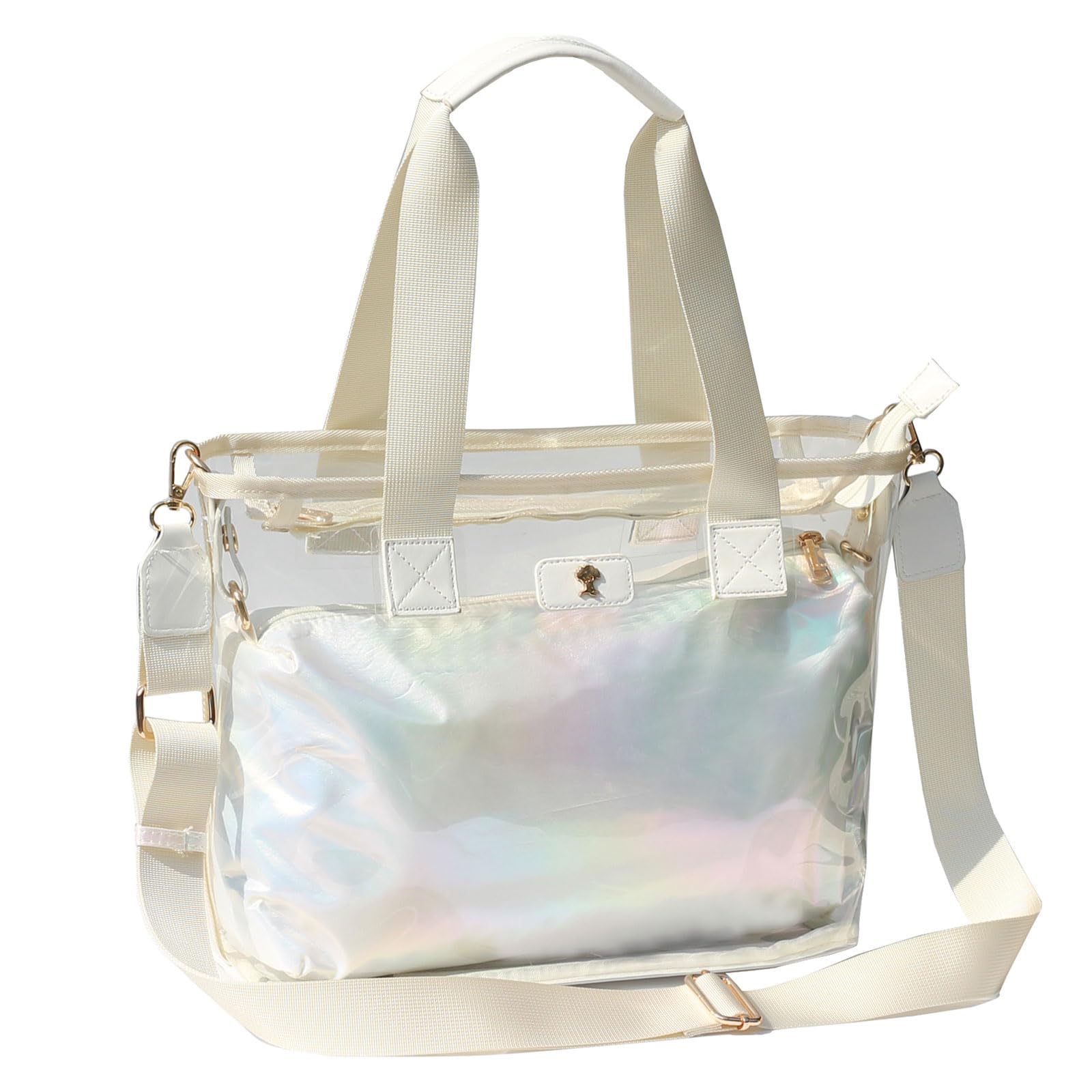 ESVAN Iridescent Soap Bubble Clear Tote Bag – Stadium Approved with Bag-in-Bag Shoulder Design for Concerts, Beaches, Events