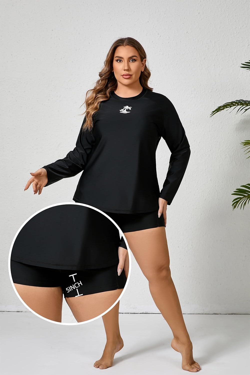 JOYBIK Women Plus Size Long Sleeve Rash Guard Built in Bra Swim Shirt and Shorts with Pockets UPF50+ Two Piece Swimsuit