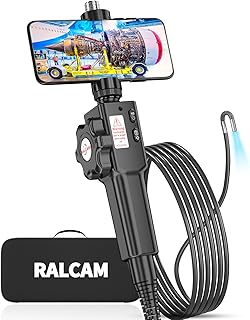 Ralcam Articulating Borescope Inspection Camera,IP67 Waterproof 8.5mm Lens Steering Probe, HD 1080P Snake Inspection Camera with Light, Endoscope Compatible with Android and iOS Phone（6.5ft/2M Cable）