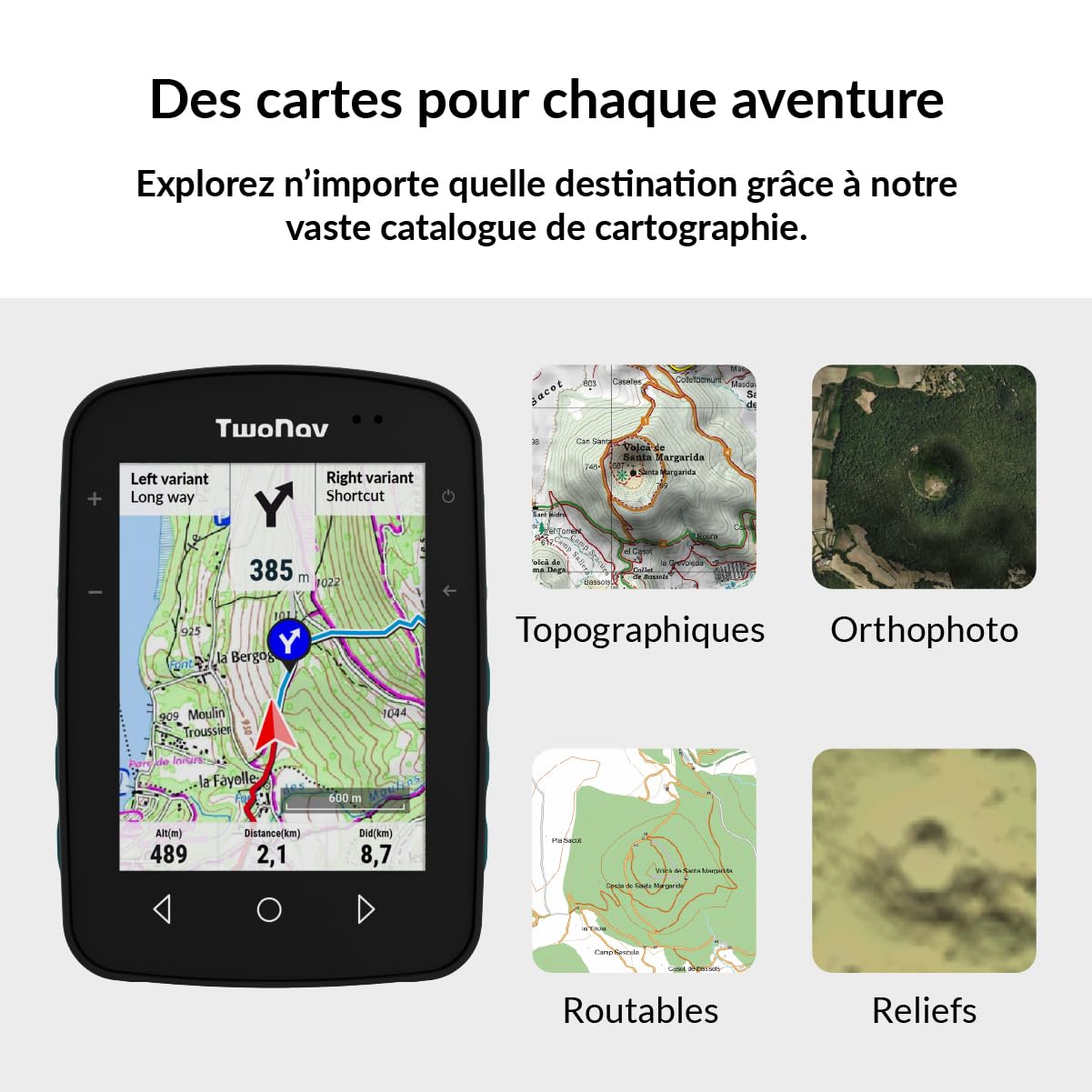 TwoNav Terra (32 Go) + Carte 5 Dalles de France IGN Top25, GPS de Sports avec écran Large 3,7 Pouces pour Montagne, randonnée, VTT, vélo