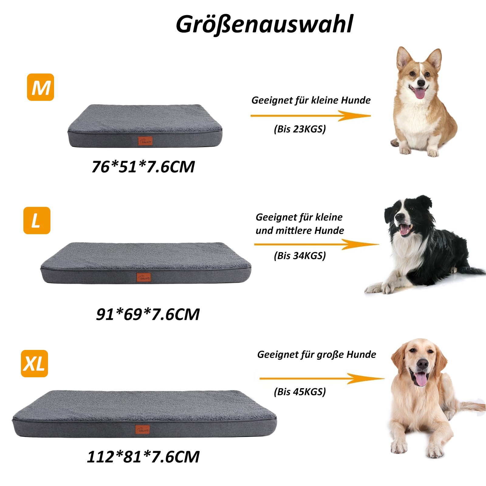 CALIYO Cama ortopédica para perros, cojín para perros pequeños, 76 × 51 × 7,6 cm, alfombrilla para perros lavables, espuma viscoelástica para perros pequeños (gris oscuro)