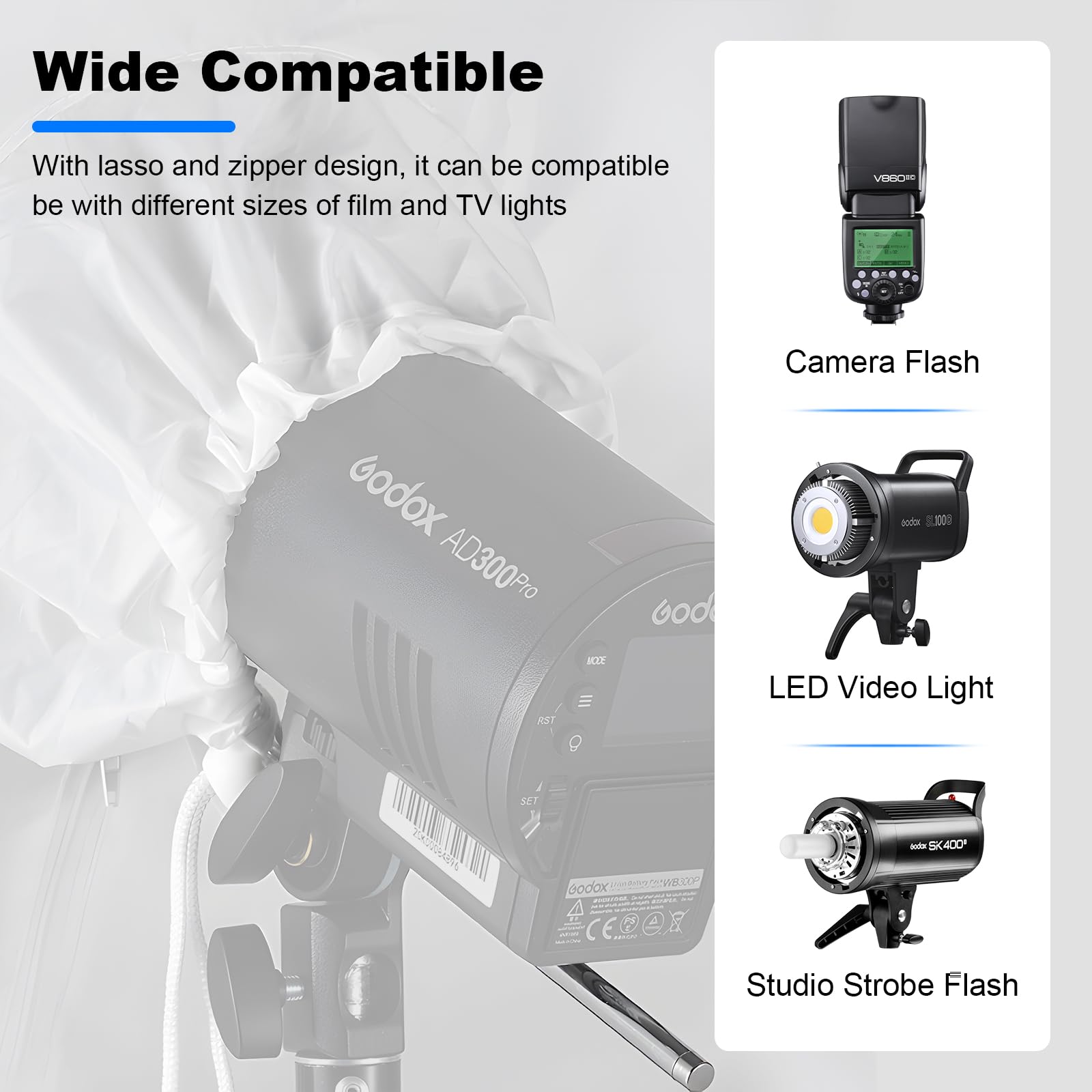 Godox UB-105W - Paraguas parabólico reflectante profundo de 105 cm, paraguas blanco interior de estudio con cubierta difusora para fotografía, estudio de video (UB105W, 41.3 pulgadas)