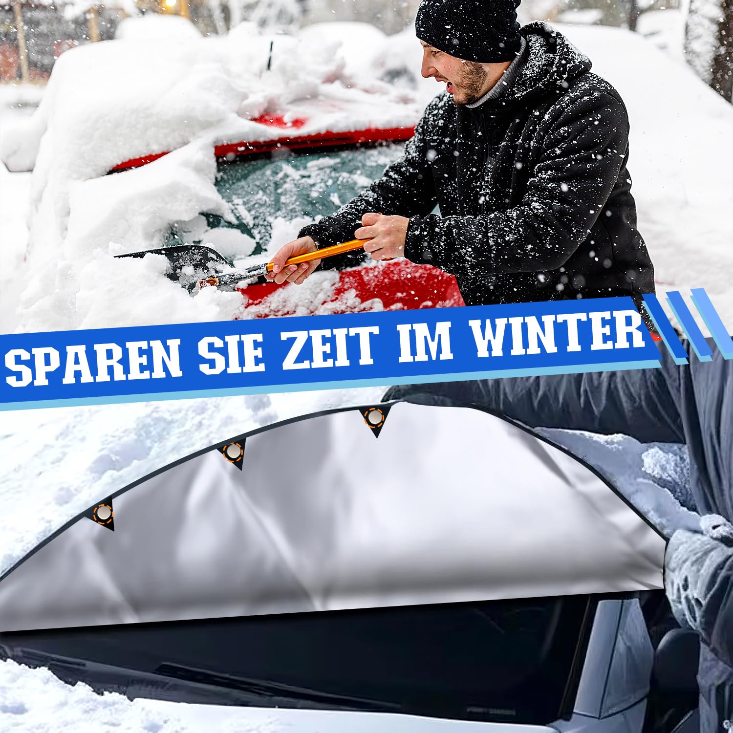 iZoeL Auto Windschutzscheiben 274 x 260 x 412 cm magnetische Winter Frontscheibe, große magnetische Auto Sonnenblende Abdeckung Wasserdicht Scheibenabdeckung schützt vor Wind, Schnee, Frost, Sonne