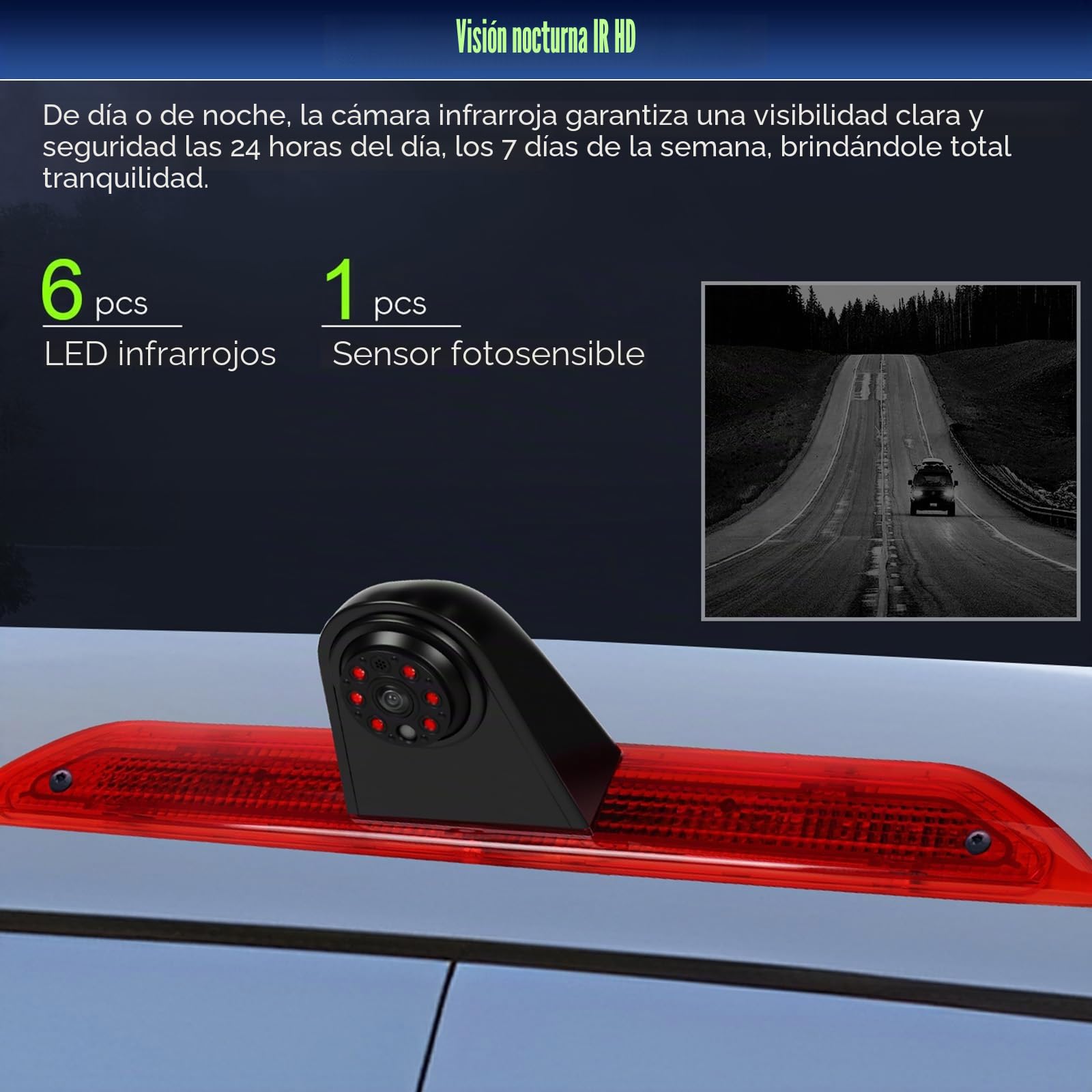 CAMECHO Cámara Trasera HD Visión Nocturna IP67 Cámara Impermeable para Ford Transit 2015-2017 Tercera luz de Freno con Gran Angular 140°, 12V, 10M Conexión por Cable