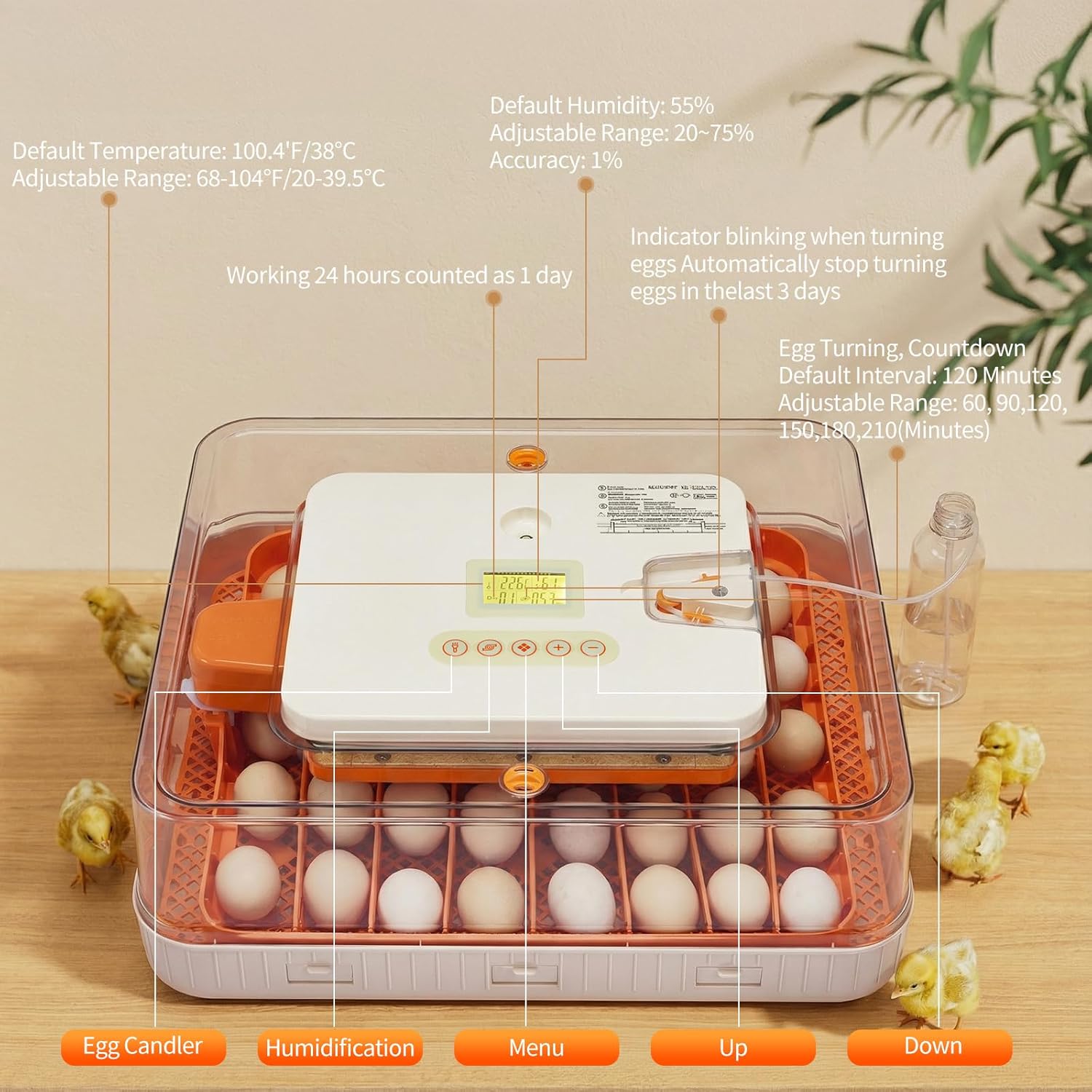 Winado Incubators for Hatching Eggs, 56 Egg Incubator with Automatic Egg Turning, Temperature & Humidity Control, Egg Candler, Automatic Water Filling and Day Counter for Eggs Hatching
