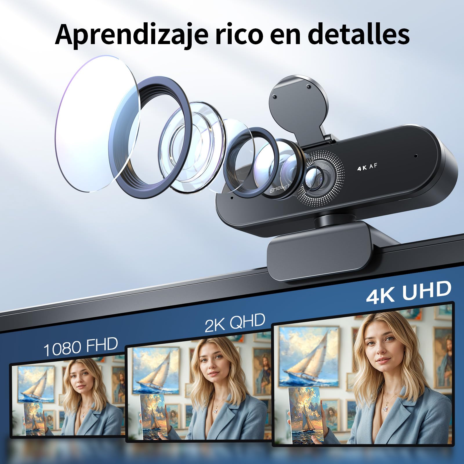 EMEET Webcam Nova 4K, Webcam 4K Avec 2 Microphones et Réduction du Bruit, Web CAM Ultra HD Grand Angle 73° Avec Cache-objectif, Autofocus PDAF, Compatible Mac, Ordinateur Portable, Zoom et Teams