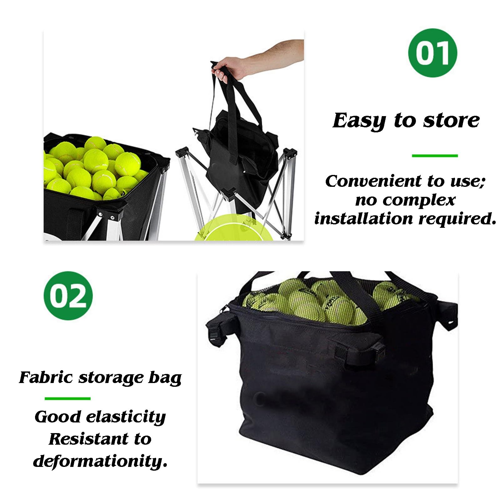 Generico Tramoggia For Palline Da Tennis Extra Large | Cestino pieghevole for palline da tennis con ruote e borsa rimovibile, for baseball/softball