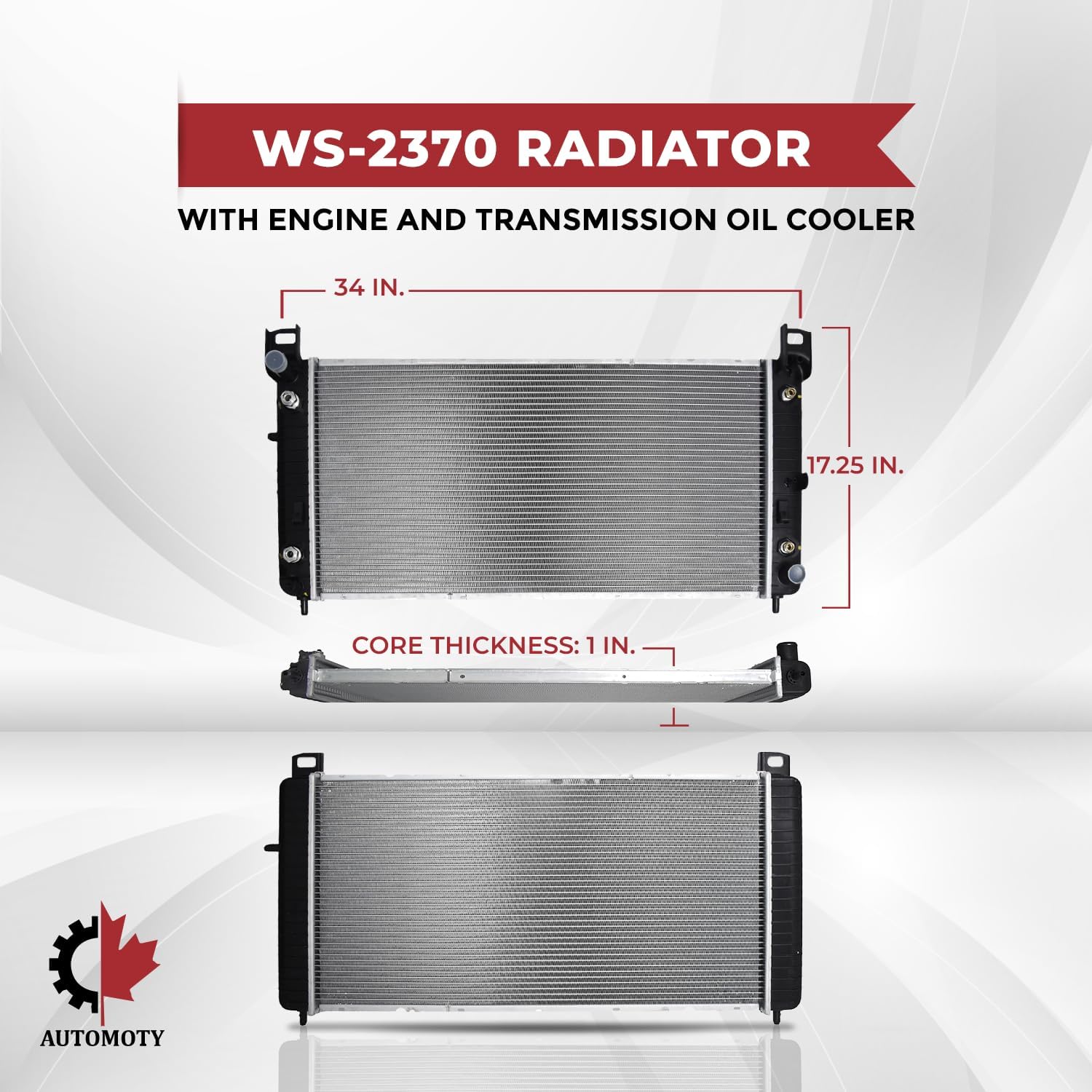 Canada Radiator 2370 with TOC and EOC - 34" Core Compatible with Cadillac Escalade, Chevrolet Avalanche, Chevrolet Silverado, Chevrolet Tahoe, Chevrolet Suburban, GMC Yukon, GMC Sierra