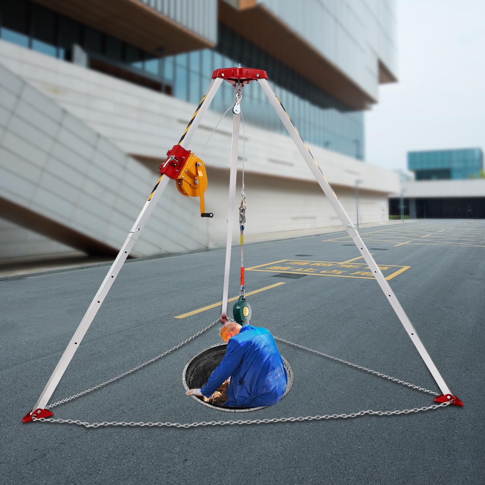 Confined Space Tripod Kit with 1800 LBS Lifting Winch and Fall Arrester, 661.39lbs Cable Confined Space Rescue Tripod for Down Wells, Road Construction