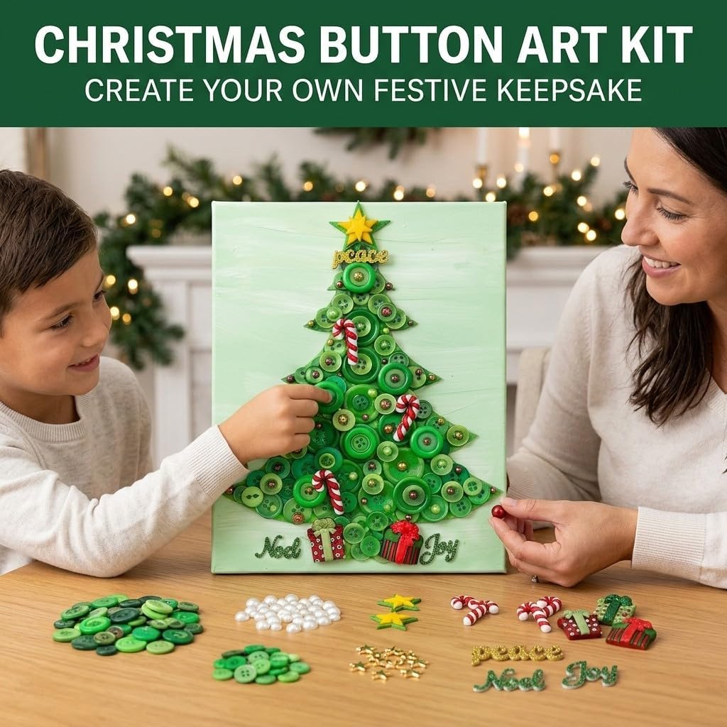 DIY Christmas Tree Button Art Kit – Holiday Craft Kit