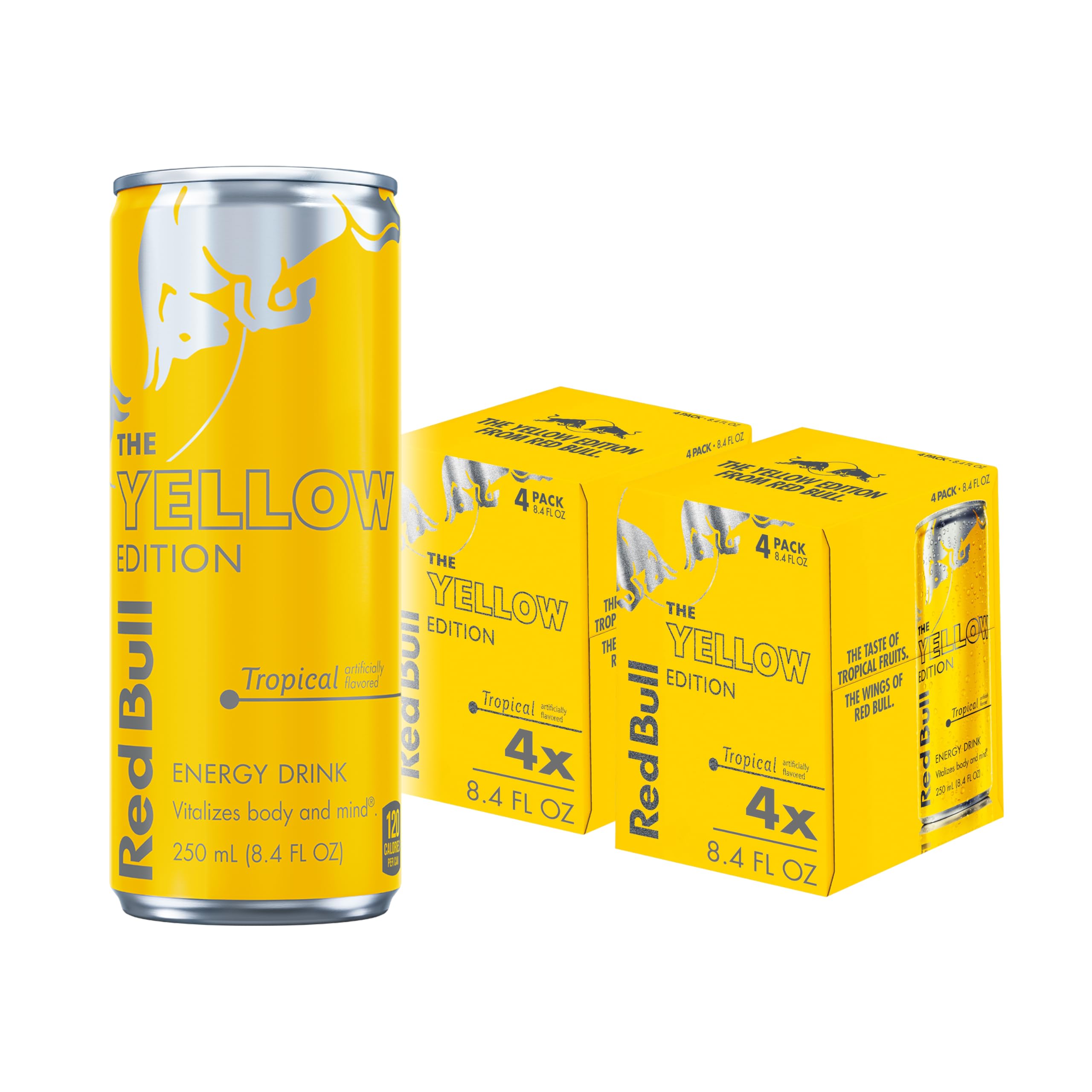 Yellow Edition Energy Drink, Tropical | 80mg Caffeine | Contains Taurine & B Vitamins | 8.4 Fl Oz | 8 Pack