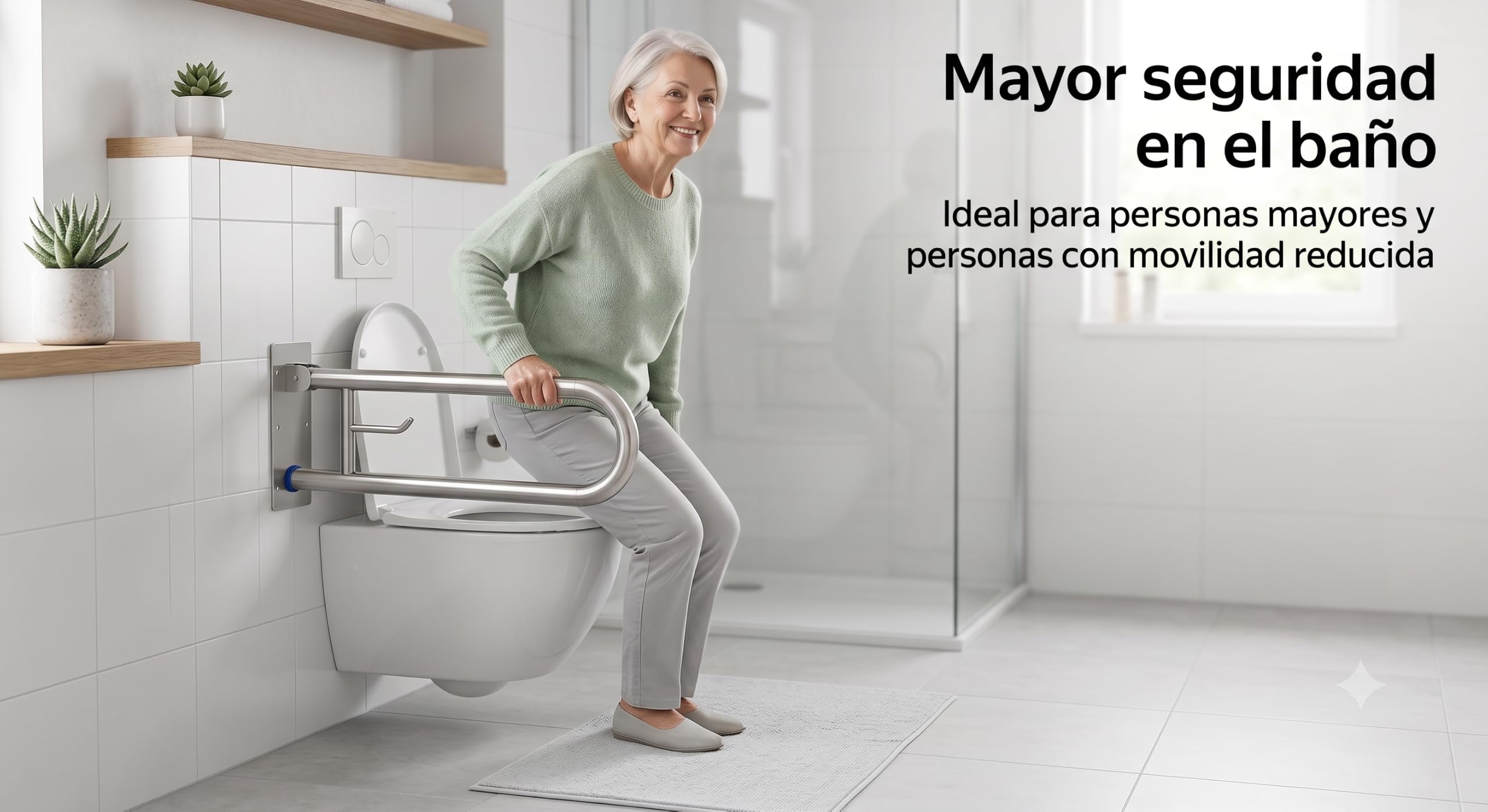 Barra Abatible de Baño y WC 73 cm, Acero Inoxidable Cromado con Portarrollos, Asidero de Seguridad para Mayores