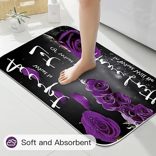 Miniatura 6 de Juego de 4 cortinas de ducha con diseño de rosas moradas con alfombra antideslizante, cubierta para tapa de inodoro, tapete de baño, cortina de
