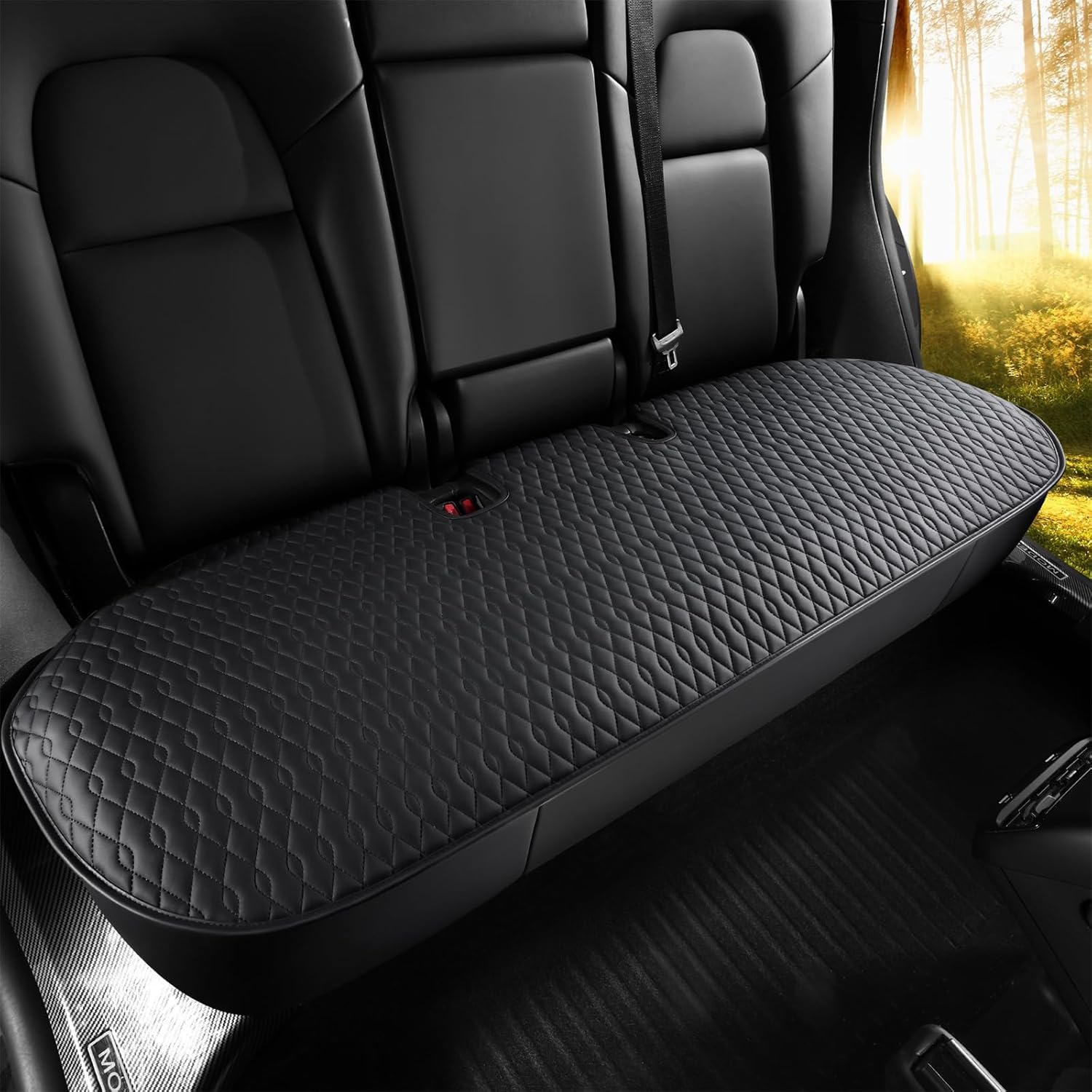 SanQing 2PCS Car Seat Cover Luxury Napa Leather Rear Seat Covers for Tesla Model 3 Car Seat Bottom,Heavy Duty Seat Cushion Protector Without Backrest (Leather Black Rear, Model 3)