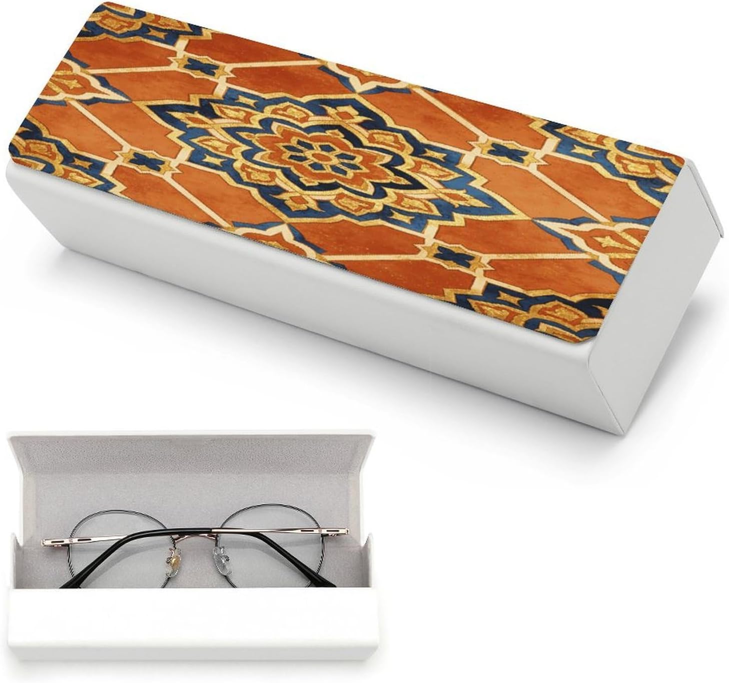 Leather Hard Shell Eyeglass Case with Cleaning Cloth for Women Men image 5