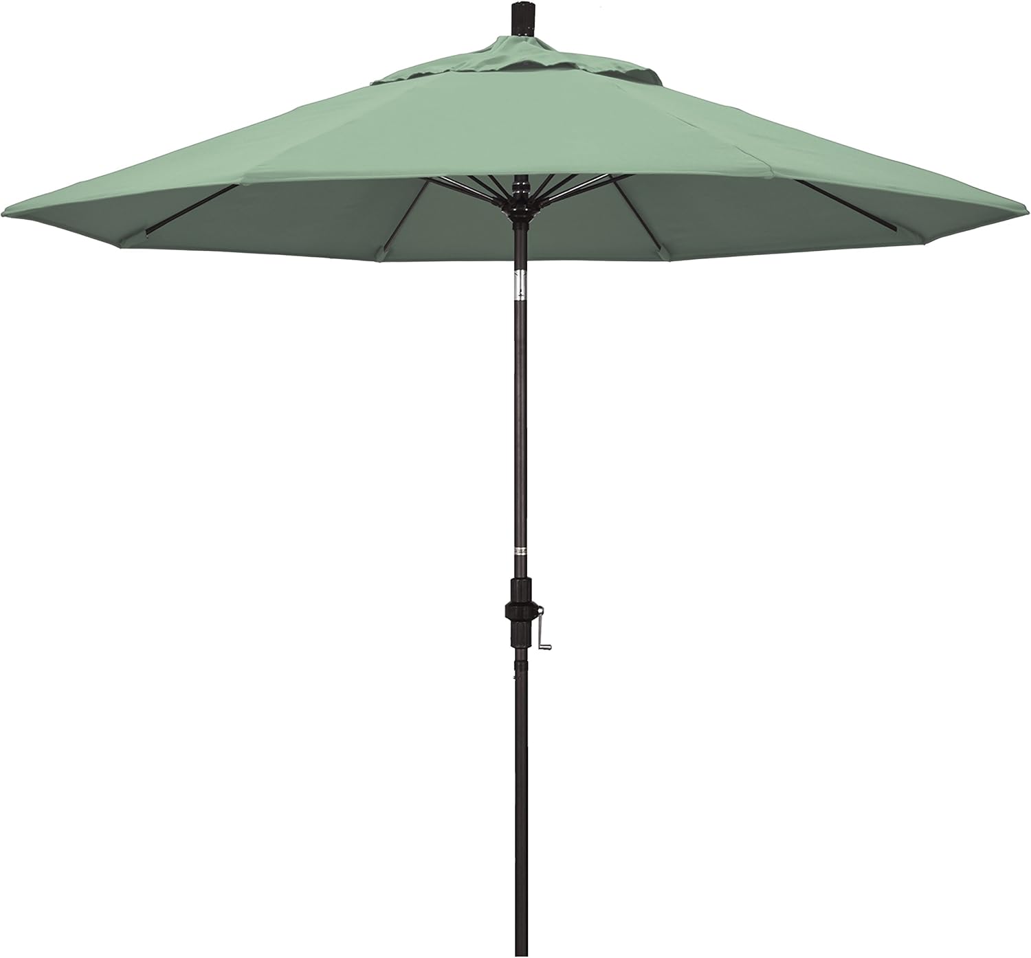 California Umbrella 9' Round Aluminum Pole Fiberglass Rib Market Umbrella, Crank Lift, Collar Tilt, Bronze Pole