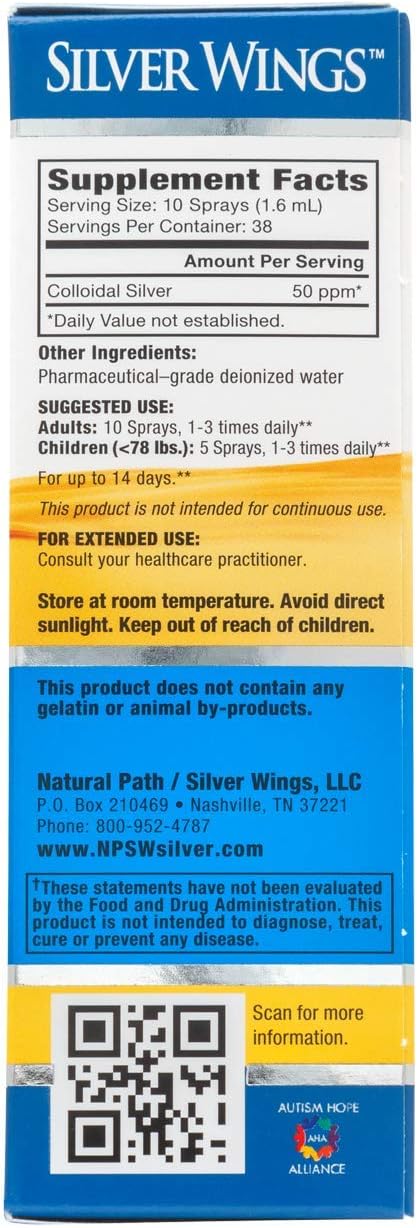 Natural Path Silver Wings Colloidal Silver 50 PPM, 2oz Spray, Golden Yellow : Health & Household