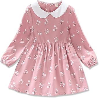 Toddler Fall Winter Long Sleeve Cotton Dress for Girls - Floral Tunic Dress 2-7 Years