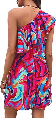 Miniatura 2 de Floerns Vestido tipo túnica con volantes y escalonado de un hombro para mujer