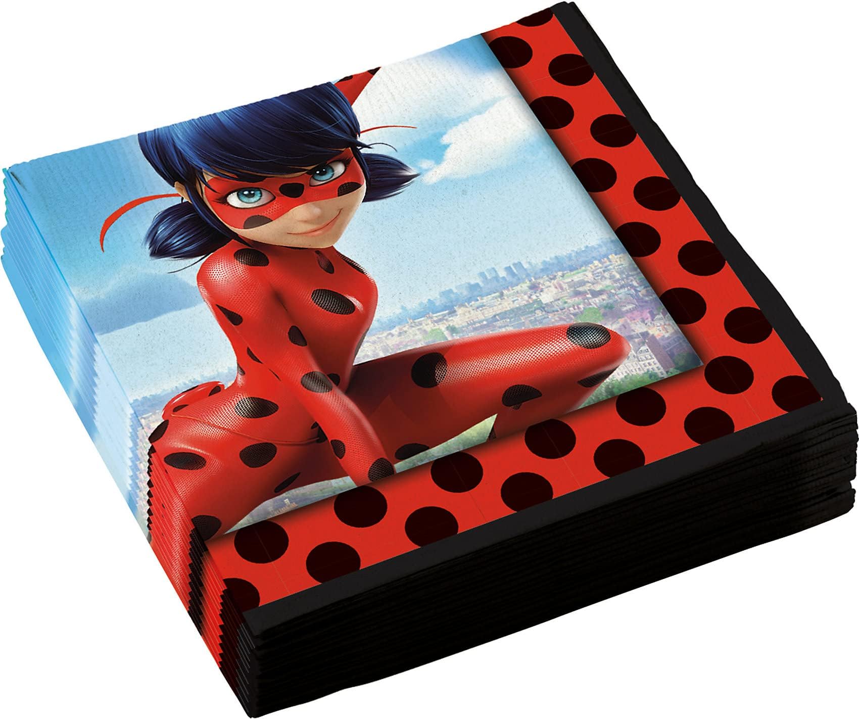 amscan Miraculous 9902875 Napkins, Pack of 20, 33 x 33 cm, Party Tableware, Red