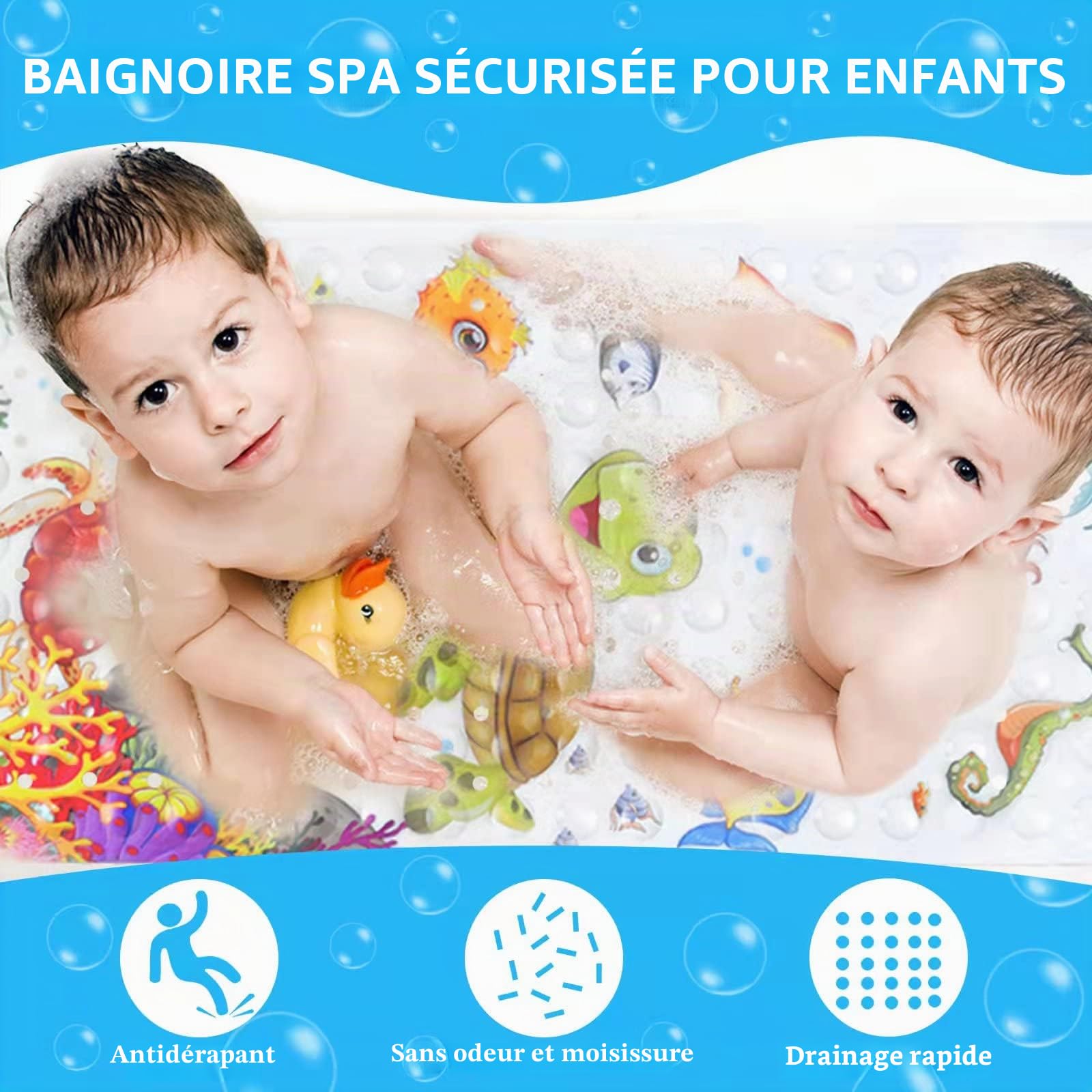 JOYBOY Tapis de Baignoire Antidérapant,100x 40cm Bebe de Dessin Animé, Anti Glisse avec 200 Ventouse Matériel de PVC, Parfait pour Enfants et Bébé