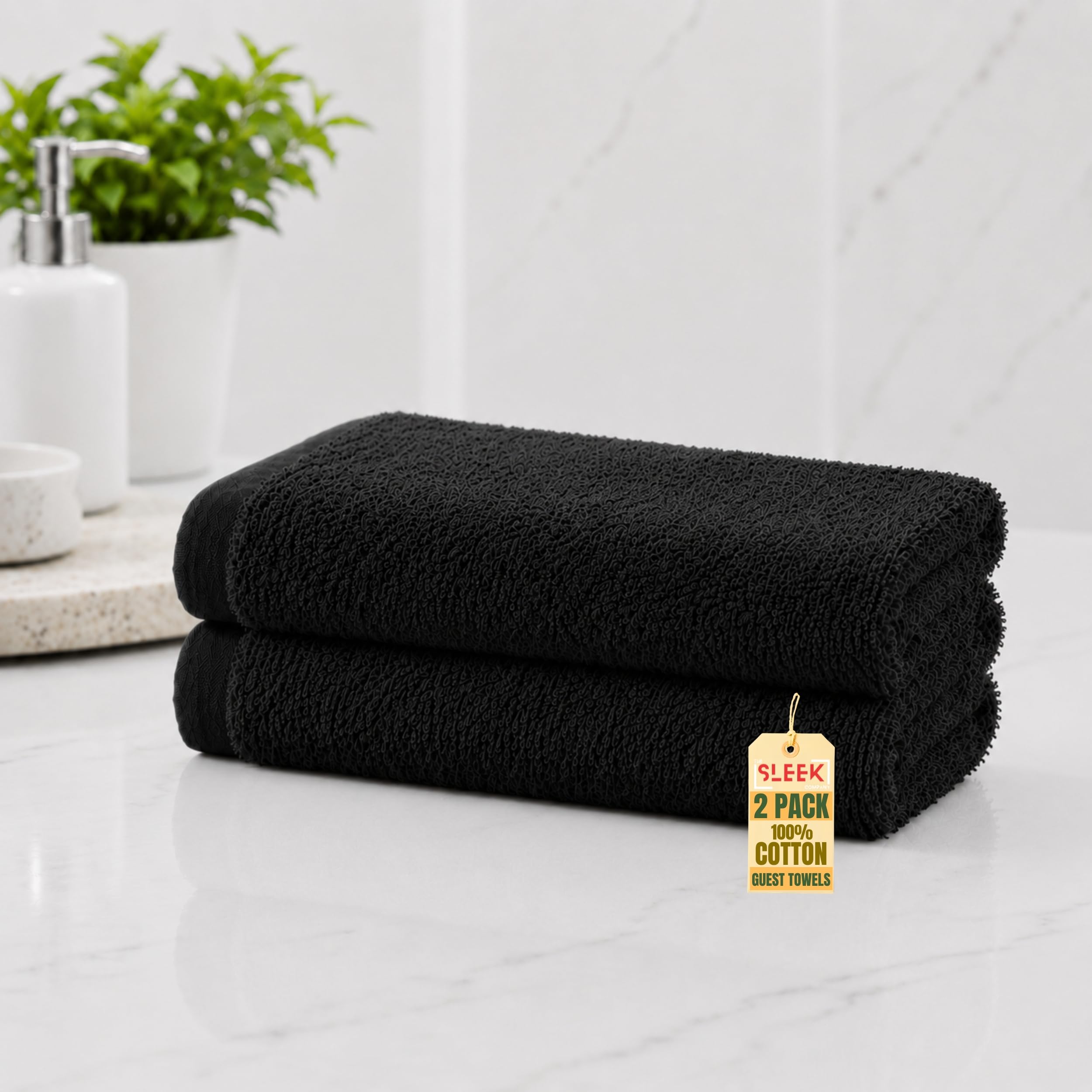 100% Cotton Guest Towels (30x50cm) – Pack Of 2 – 500GSM Soft & Absorbent Small Hand Towels For Kitchen – Hypoallergenic Hand Towels For Bathroom – Ideal Small Hand Towel For Homes, Hotel & Spa (Black)