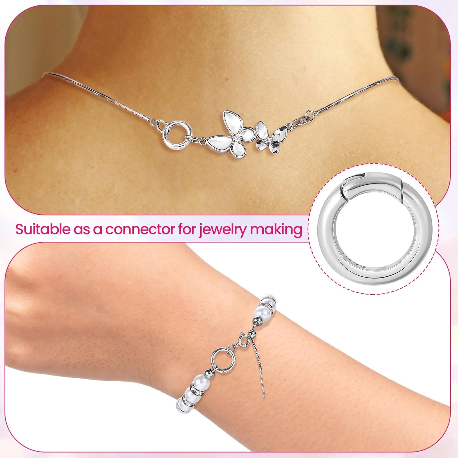 925 Sterling Silver Round Jewelry Clasps, Hypoallergenic Necklace Enhancer Shortener, Spring Bail Clasp Rings Connector Clips for Bracelet Anklet Jewelry Making - Image 6