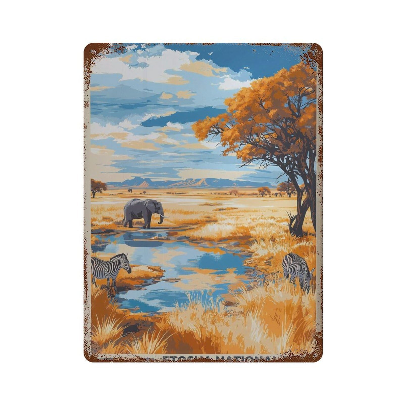 xiaoxiaoshen Etosha National Park Namibia Savanah African Wildlife Wall Decor Art Metal Tin Poster Modern Home Decor Art Home Bar Shop Decorations Vintage Sign 40x30cm