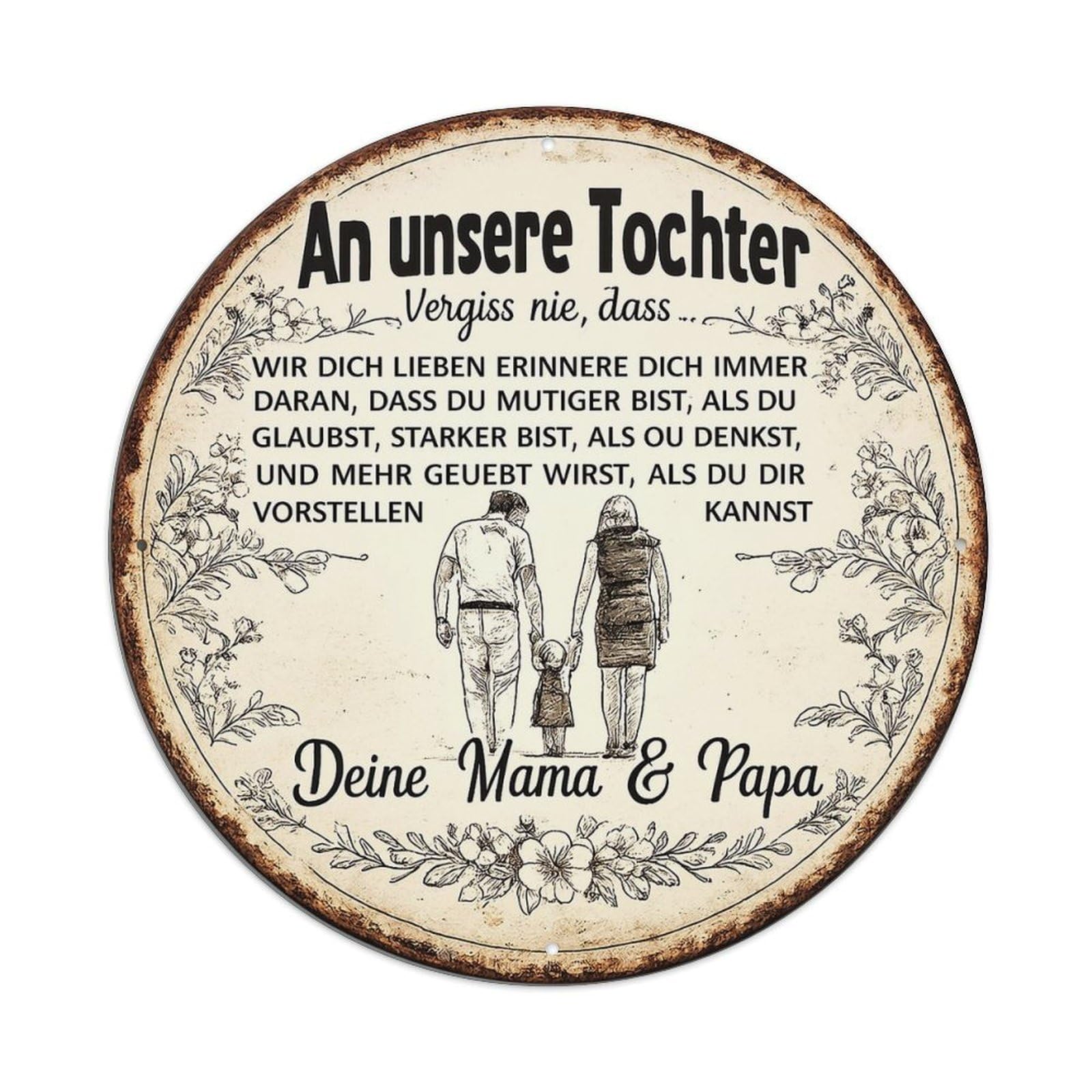 Family Love Message Art Print Vintage Round Tin Sign Retro Metal Wall Decor Metal Poster, Home Bar Garage Cafe Wall Art Decoration 8x8Inches