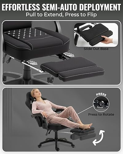 Miniatura 5 de Dowinx Silla de juegos con reposapiés, silla de jugador de tela transpirable con almohadilla de gel y bolsa de almacenamiento, silla de oficina