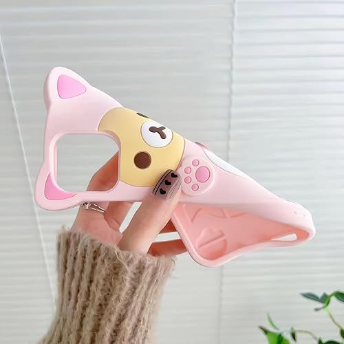 Miniatura 5 de Funda de teléfono con diseño de oso de dibujos animados 3D para iPhone 14 Pro, moderna y elegante, divertido diseño de oso rosa, funda protectora de