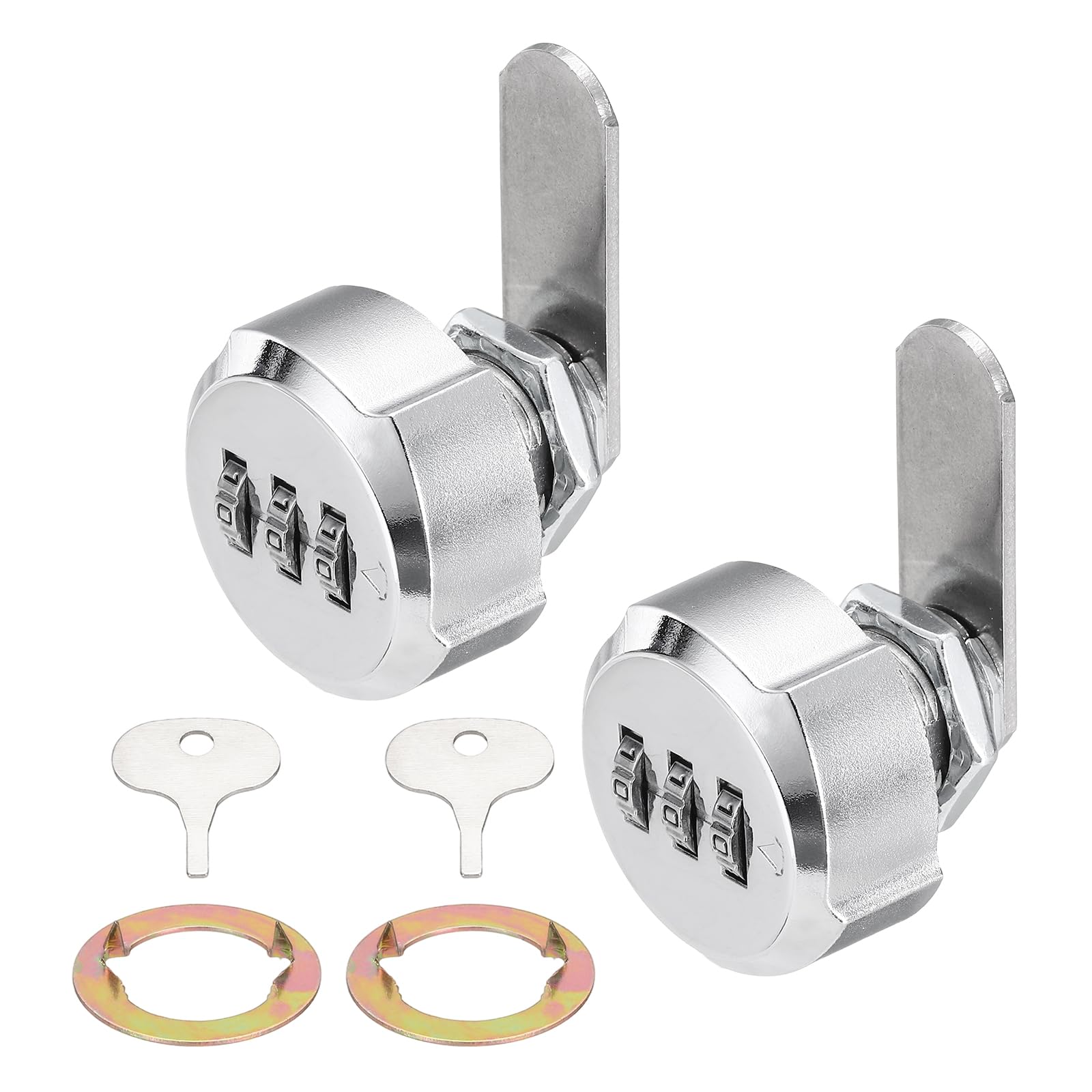 PATIKIL 2PCS Combination Cabinet Lock, 5/8Inch 3-Digit Keyless Metal Drawer Plum Blossom Head Locks with for Kitchen Cabinet Closet Cupboard Locker Wooden Door, Silver — image 1