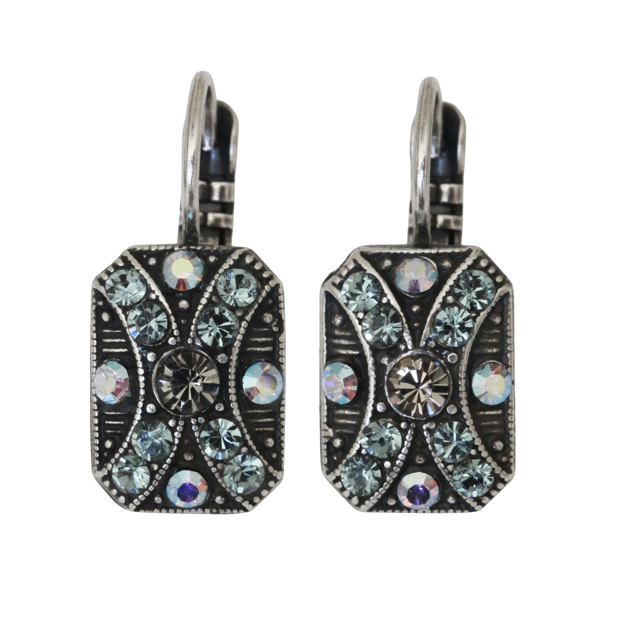 Mariana"Martini" Silvertone Rectangle Rectangular Patterned Crystal Earrings, Blue-Gray 1080/2 215-3