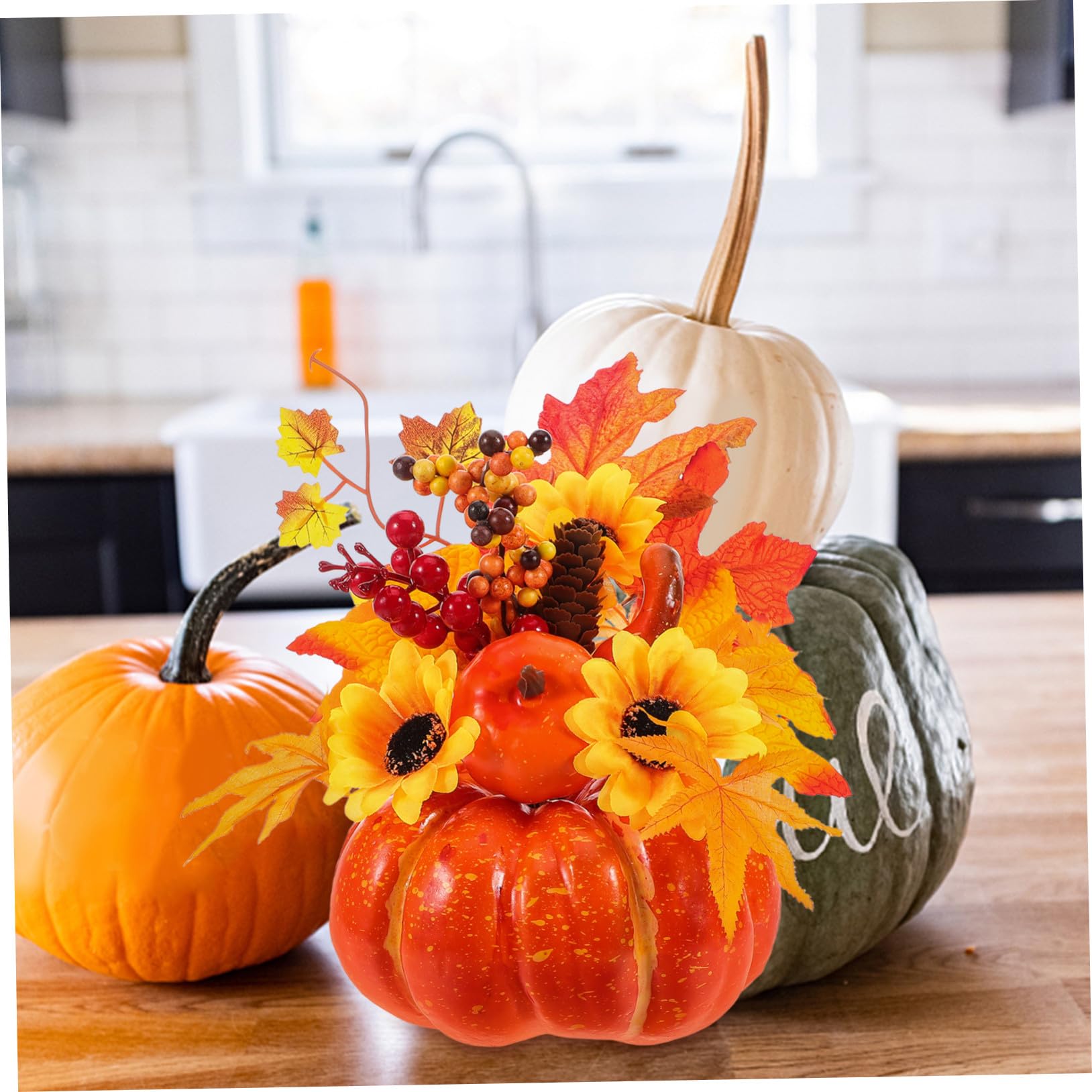 STOBAZA Decorazione Autunnale Zucca Finta Grande a Forma di Zucca Girasole Artificiale in Plastico Robusto e Salvaspazio per Festival di Autunno e Arredamento Casa