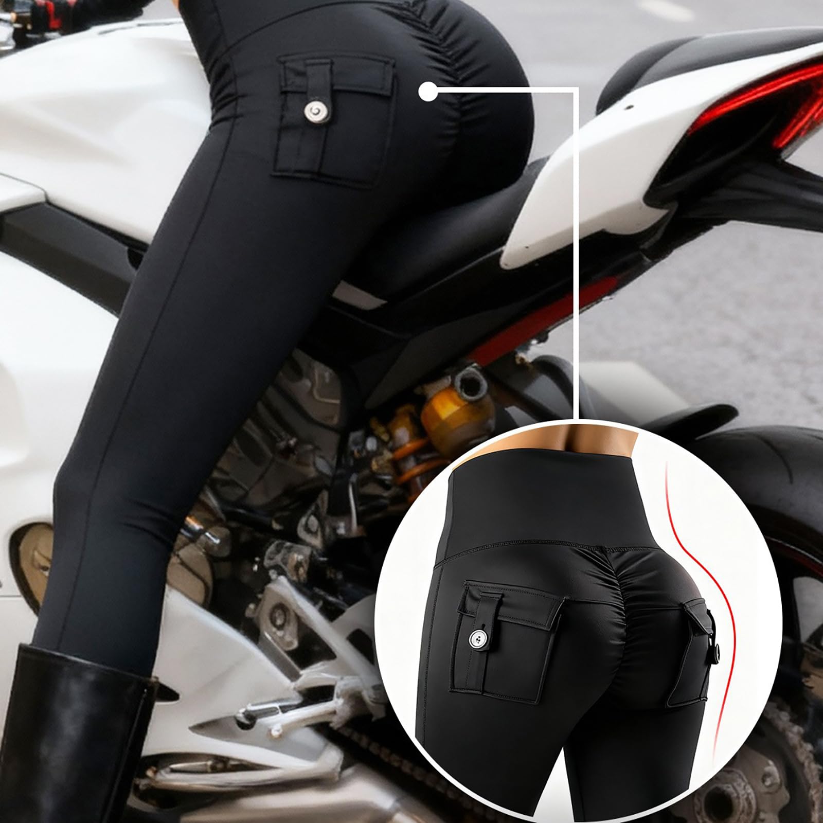 ARMAAN Leggings De Moto Femme Avec Protections Genoux CE Amovibles, Pantalon Moto Thermique Doublé Polaire Taille Haute Coupe Slim Pour Scooter Touring Automne Hiver,Black-S