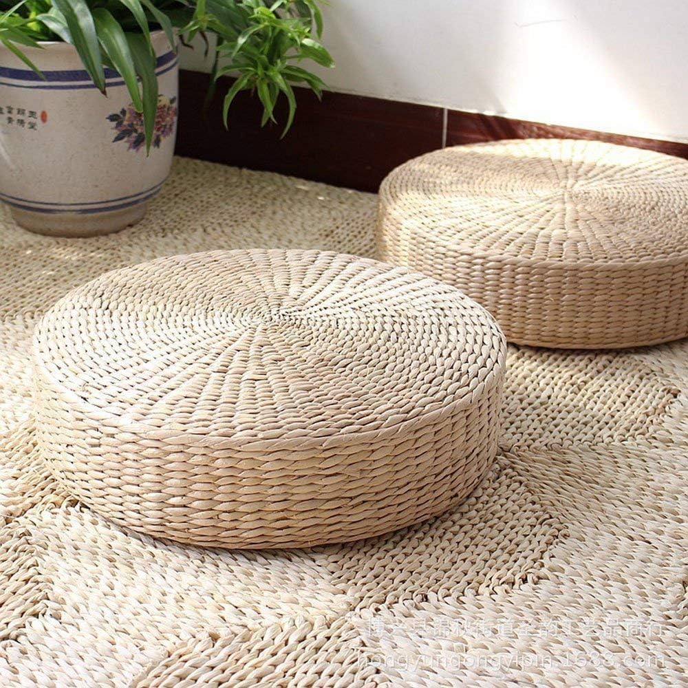 GOTOTOP Round Pouf Tatami Cushion Floor Cushions Straw Meditation Soft Yoga Mat Japanese Handcrafted Tatami Floor Cushion 15.75