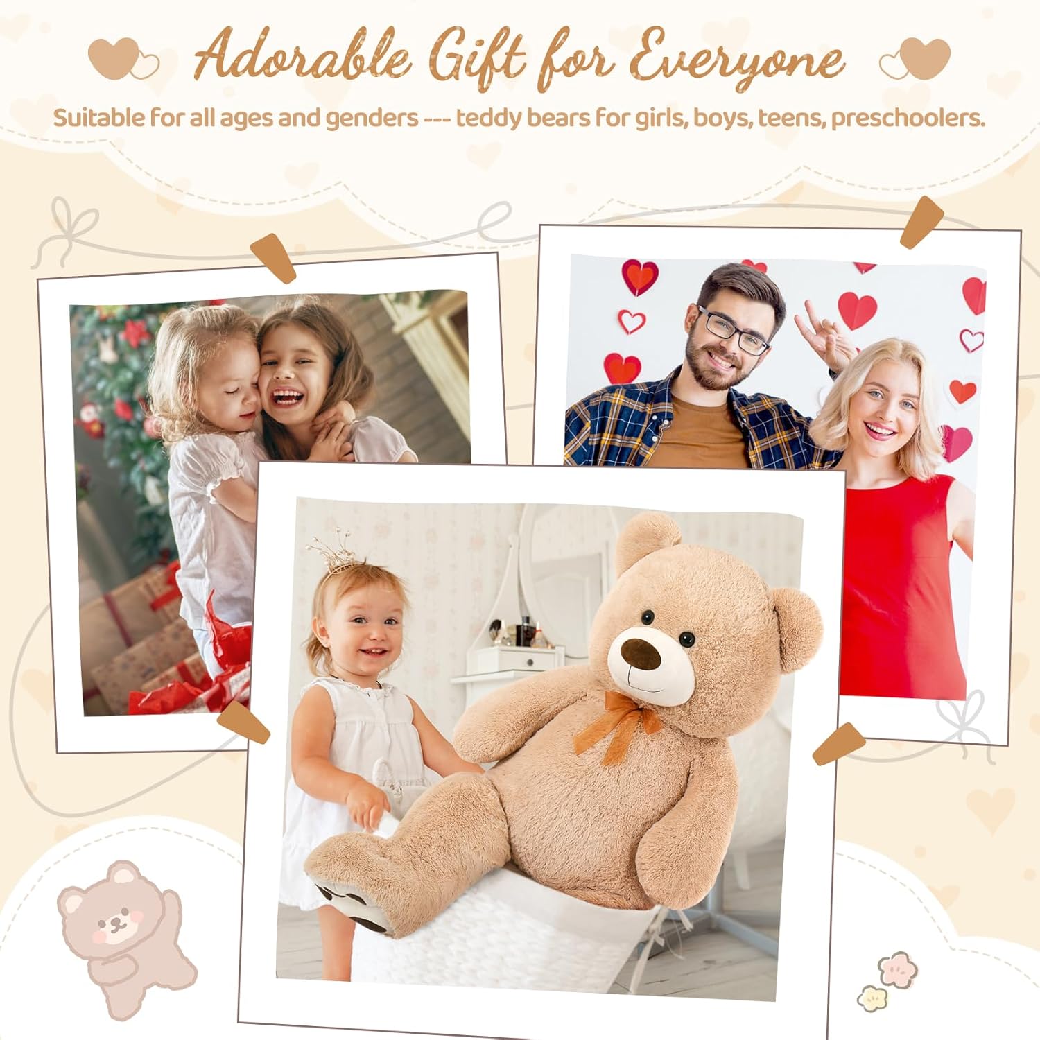MaoGoLan 50 inch Large Stuffed Bear Plush Teddy Bear Stuffed Animal for Kids Teens Girls Boys, 4ft Giant Teddy for Baby Shower Centerpieces, Christmas, Valentine's Day, Birthday Gifts