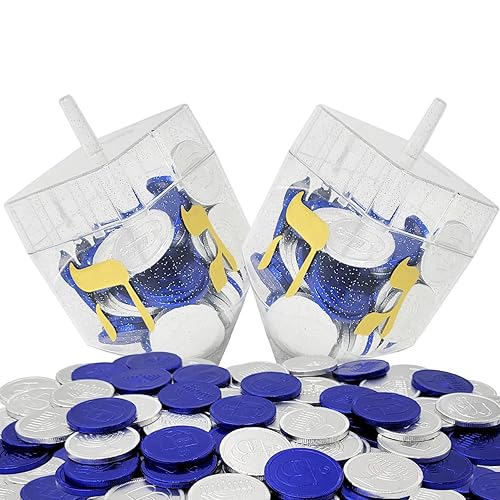 Miniatura 7 de The Dreidel Company Bolsas de malla Hanukkah azul y plateado, monedas de chocolate con leche, diseño de Hanukkah, sin gluten, sin OMG, certificado