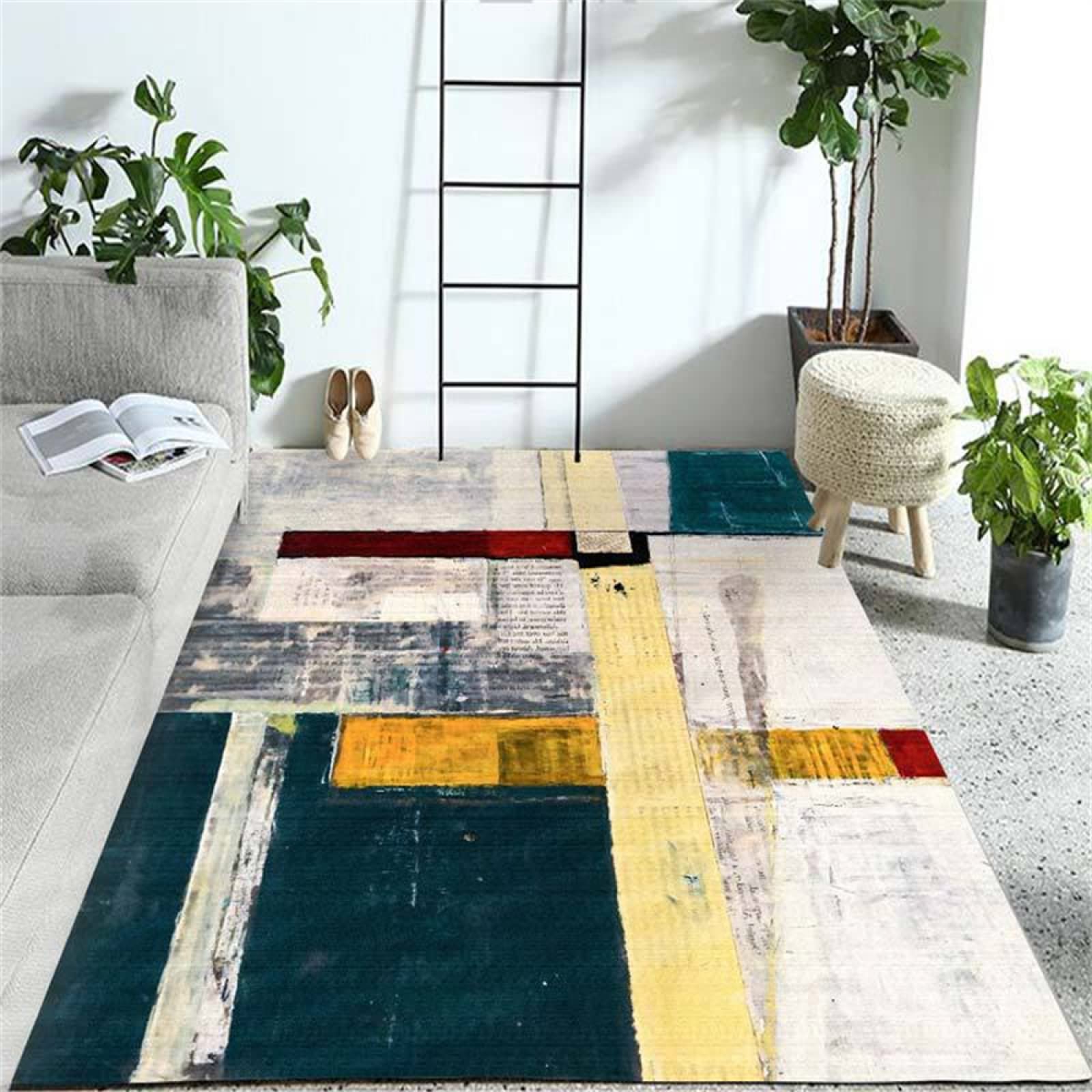 Tapis chien salon lavable en machine avec motifs abstraits modernes