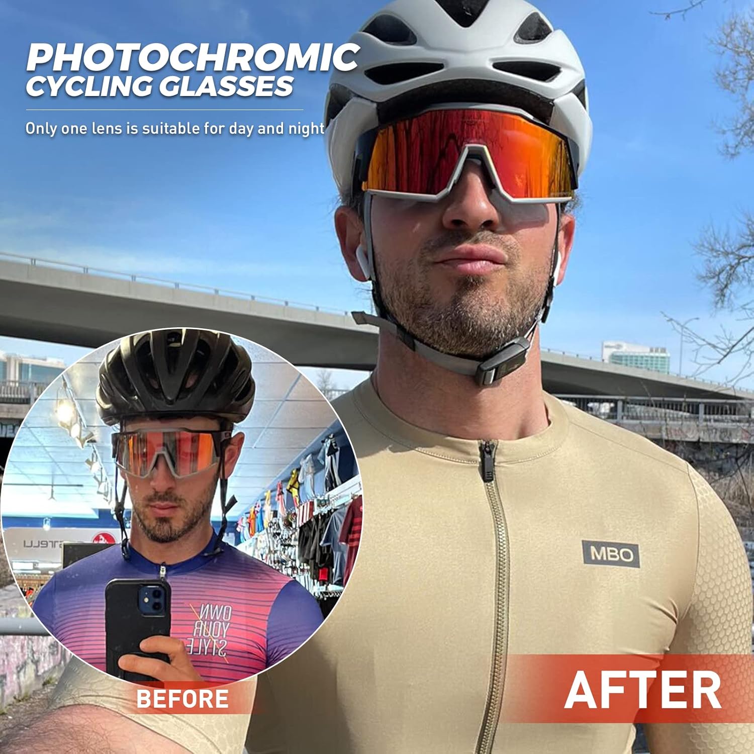 KAPVOE Photochromic Cycling Glasses MTB Clear Mountain Bike Transition Bicycle Sunglasses for Men Women - K9022 - Image 2