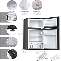 Vista 3 de Antarctic Star - Mini refrigerador compacto, 3.2 pies cúbicos con congelador separado, refrigerador doble de 2 puertas ajustable con estantes